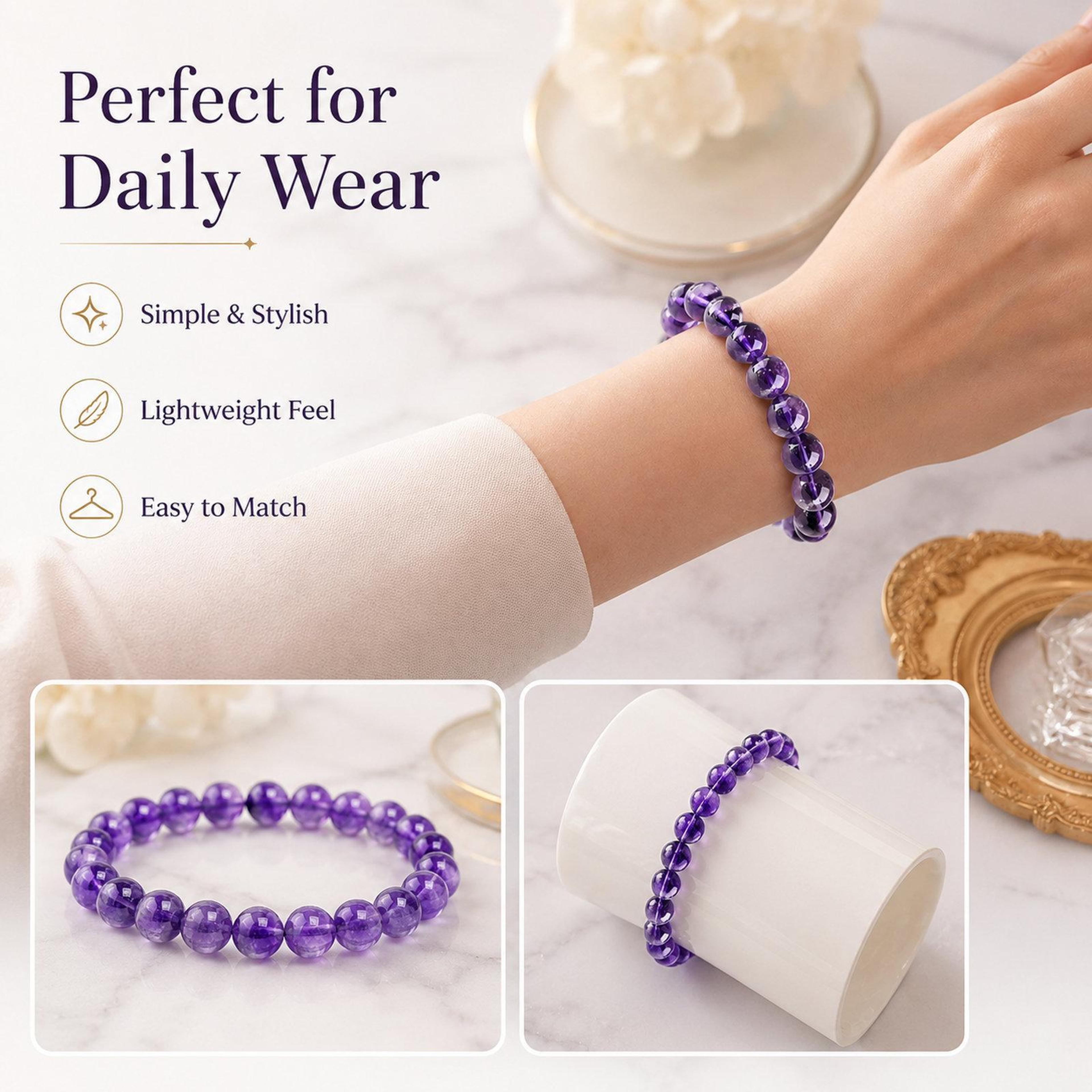Natural Amethyst Bracelet Crystal Healing Stretch Purple Gemstone Bracelet For Meditation And Mindf 3