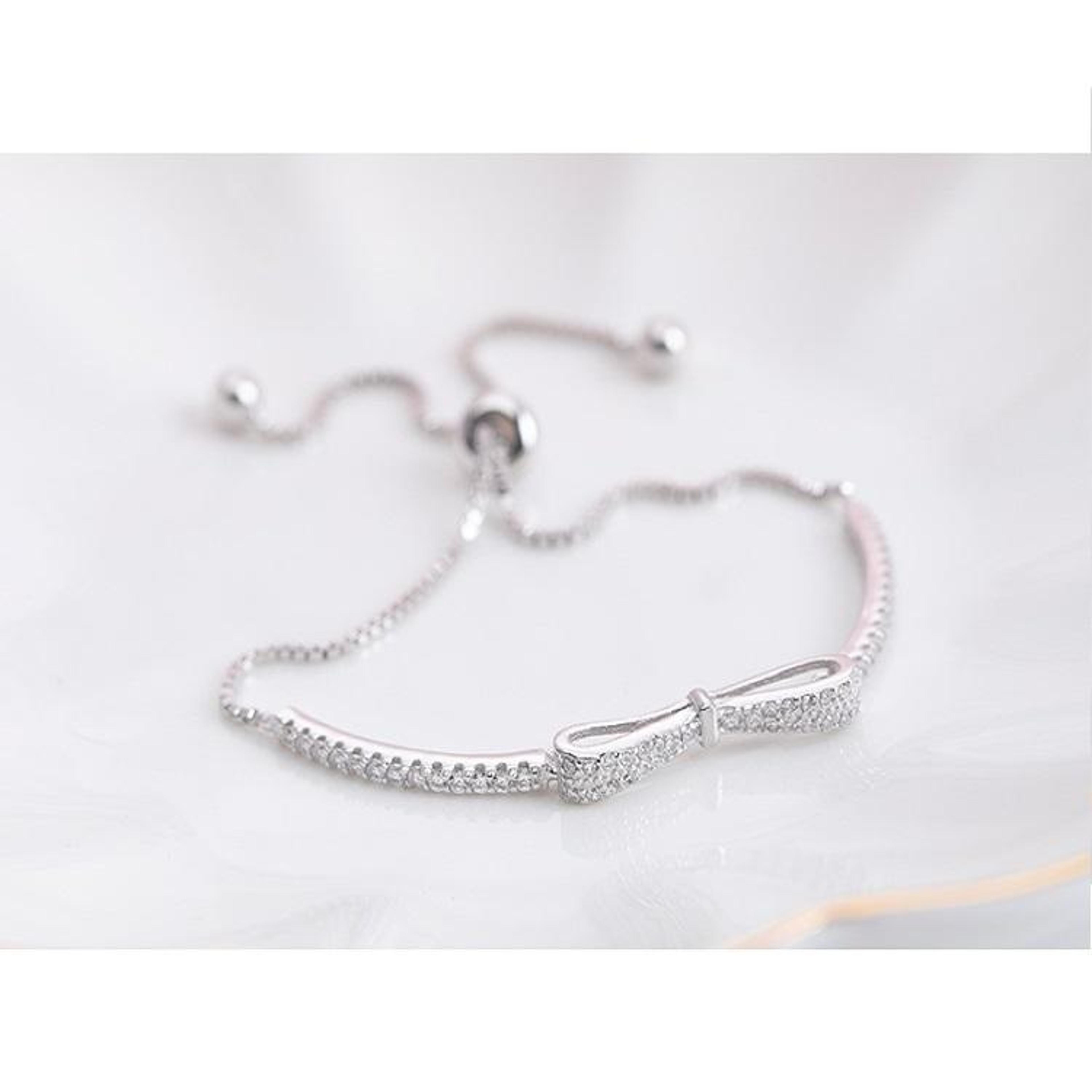 Silver Bowknot Stretch Bracelet For Girls 4