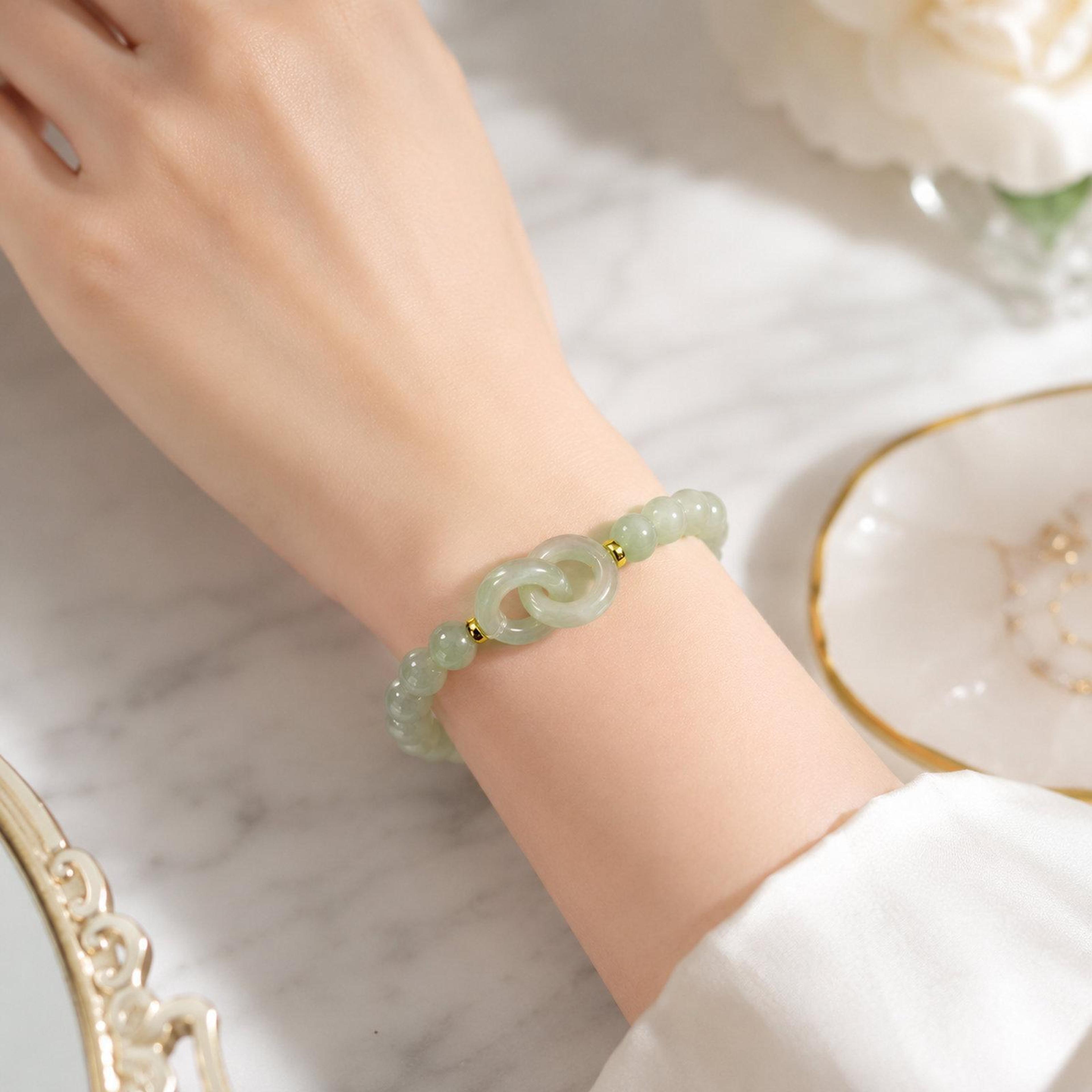 Elegant Jade Beaded Bracelet Green Glass Gemstone Stretch Bracelet For Women Gift 6