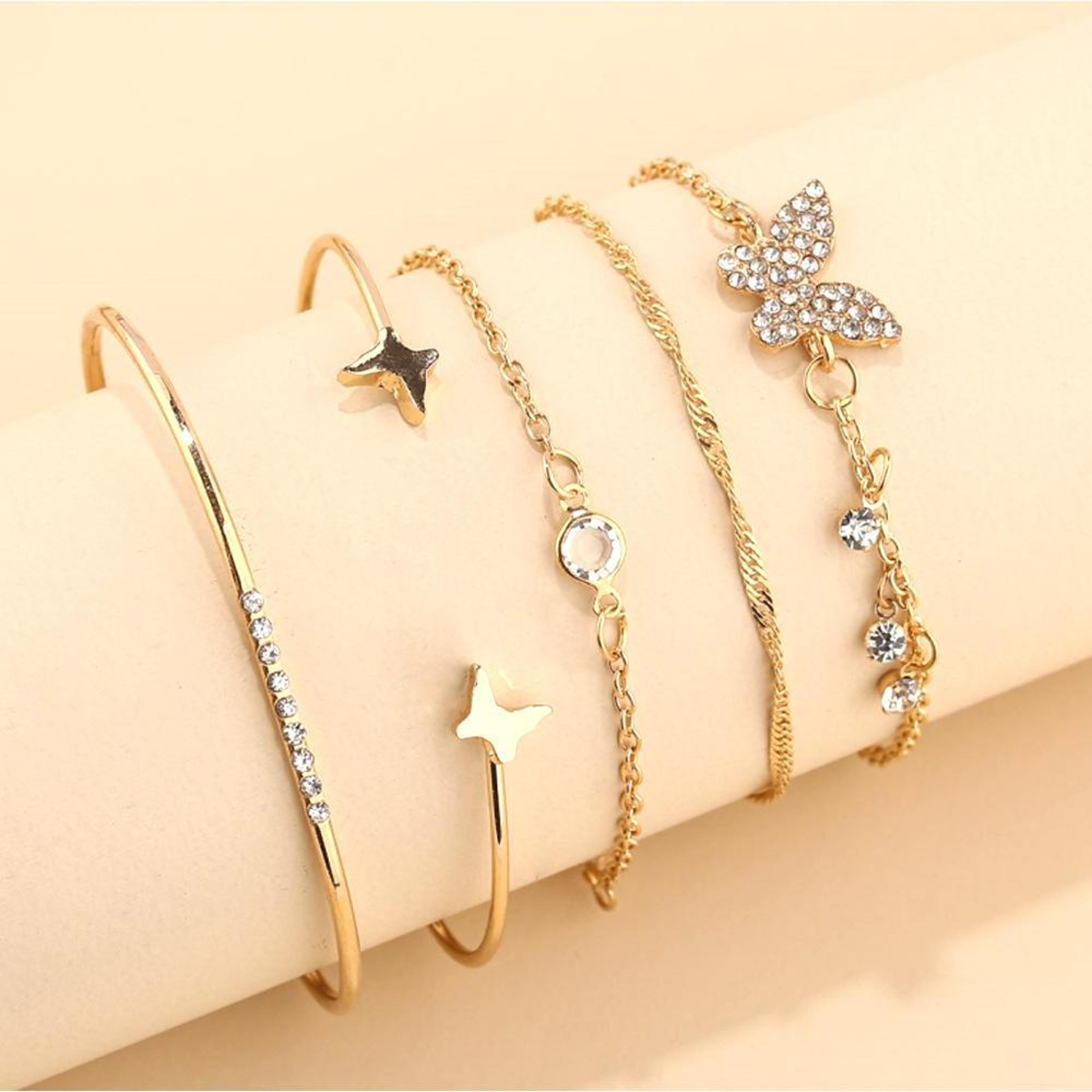 Bohemian Butterfly Bracelet Set Crystal Butterfly Bracelets Stackable Adjustable Cuff Bangles For W 3