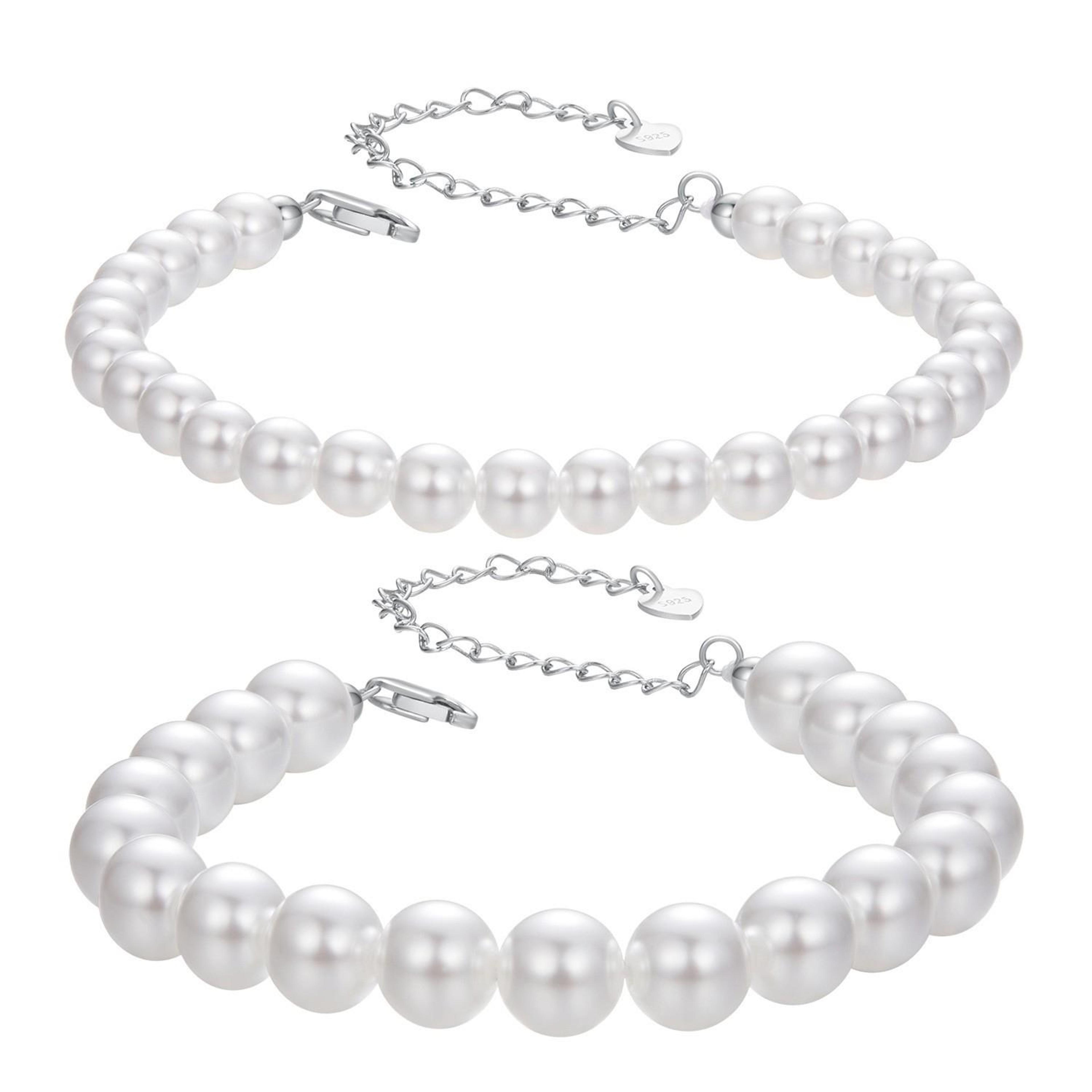 Elegant Sterling Silver Bracelet With Pearl Platinum Plated Women Jewelry 1