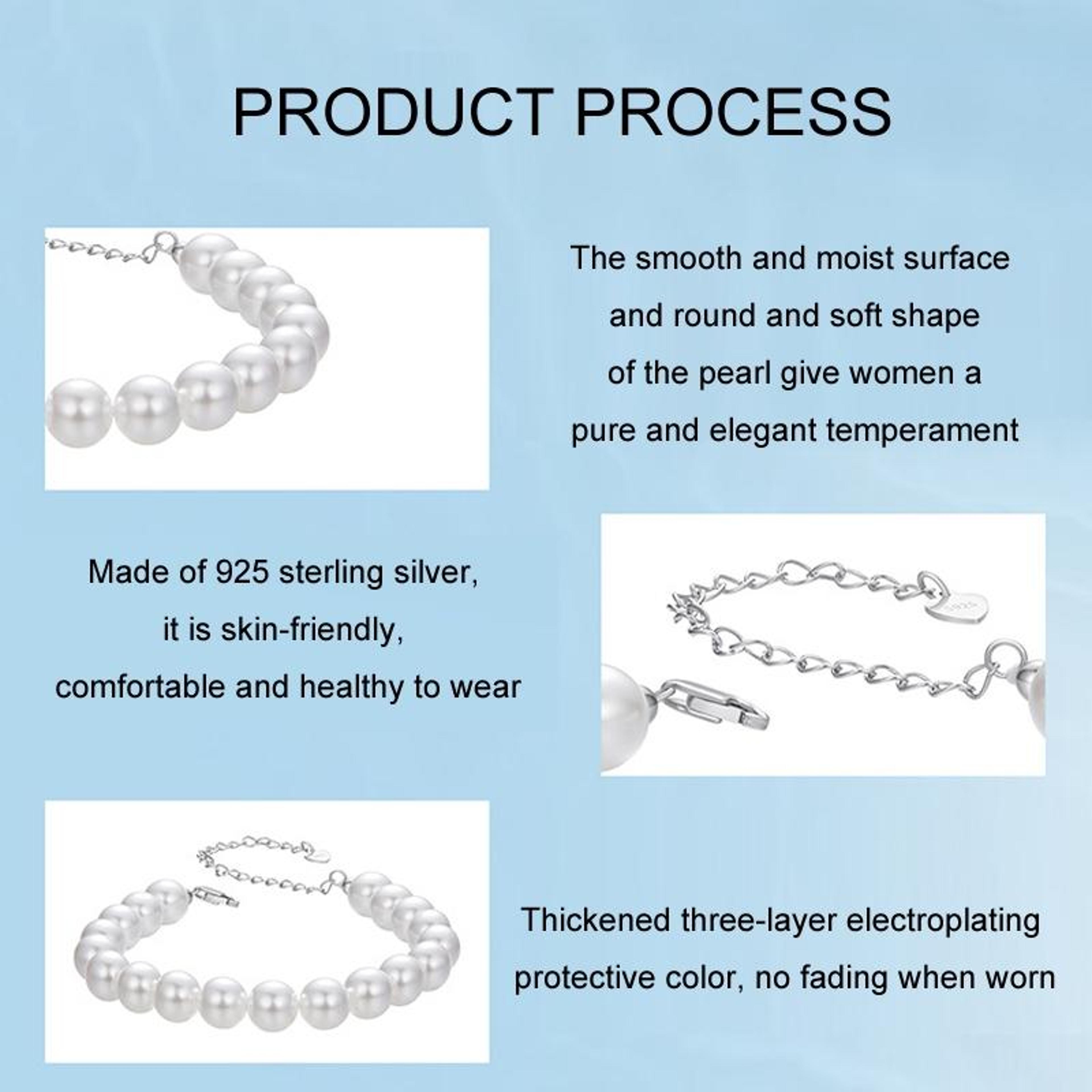 Elegant Sterling Silver Bracelet With Pearl Platinum Plated Women Jewelry 5