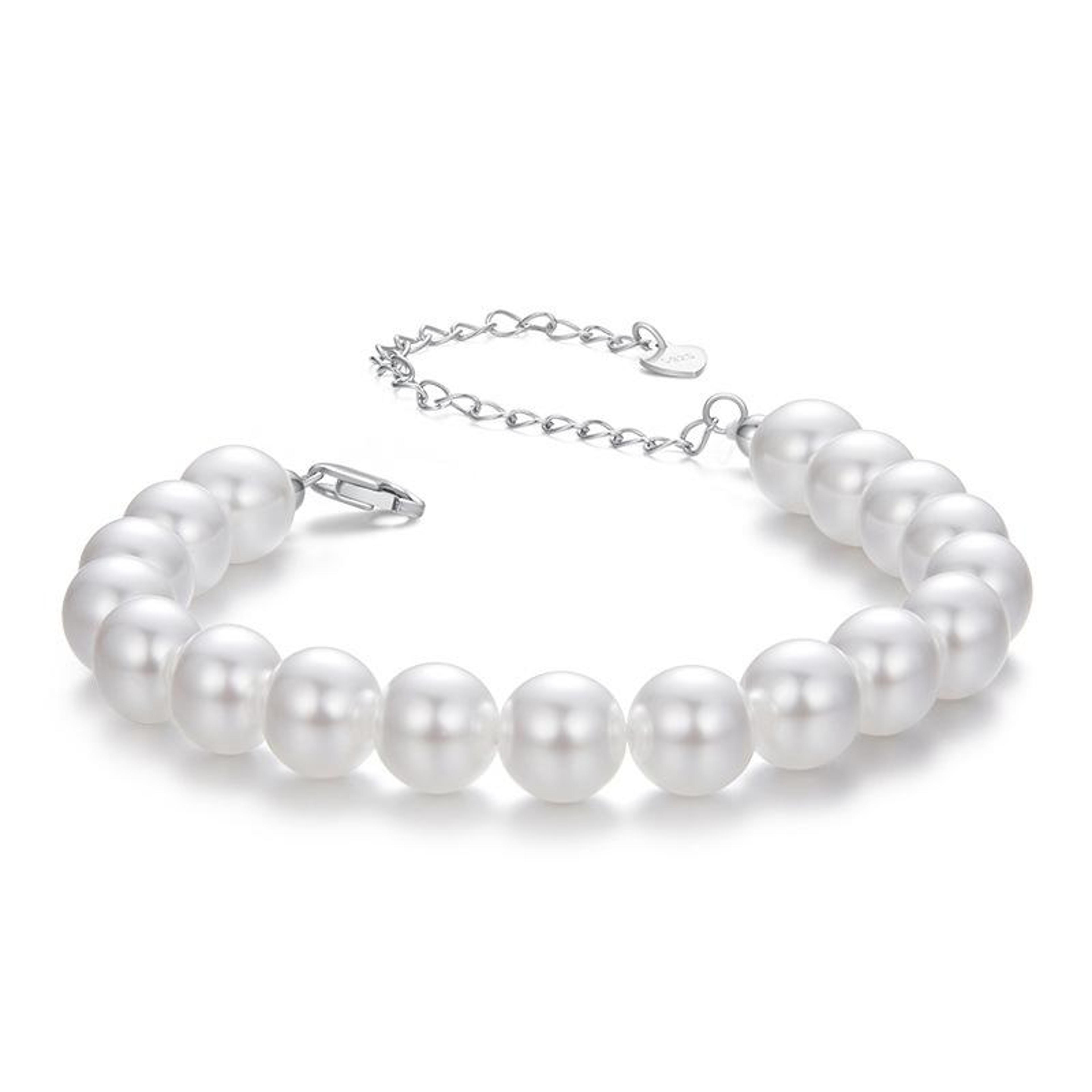 Elegant Sterling Silver Bracelet With Pearl Platinum Plated Women Jewelry 6