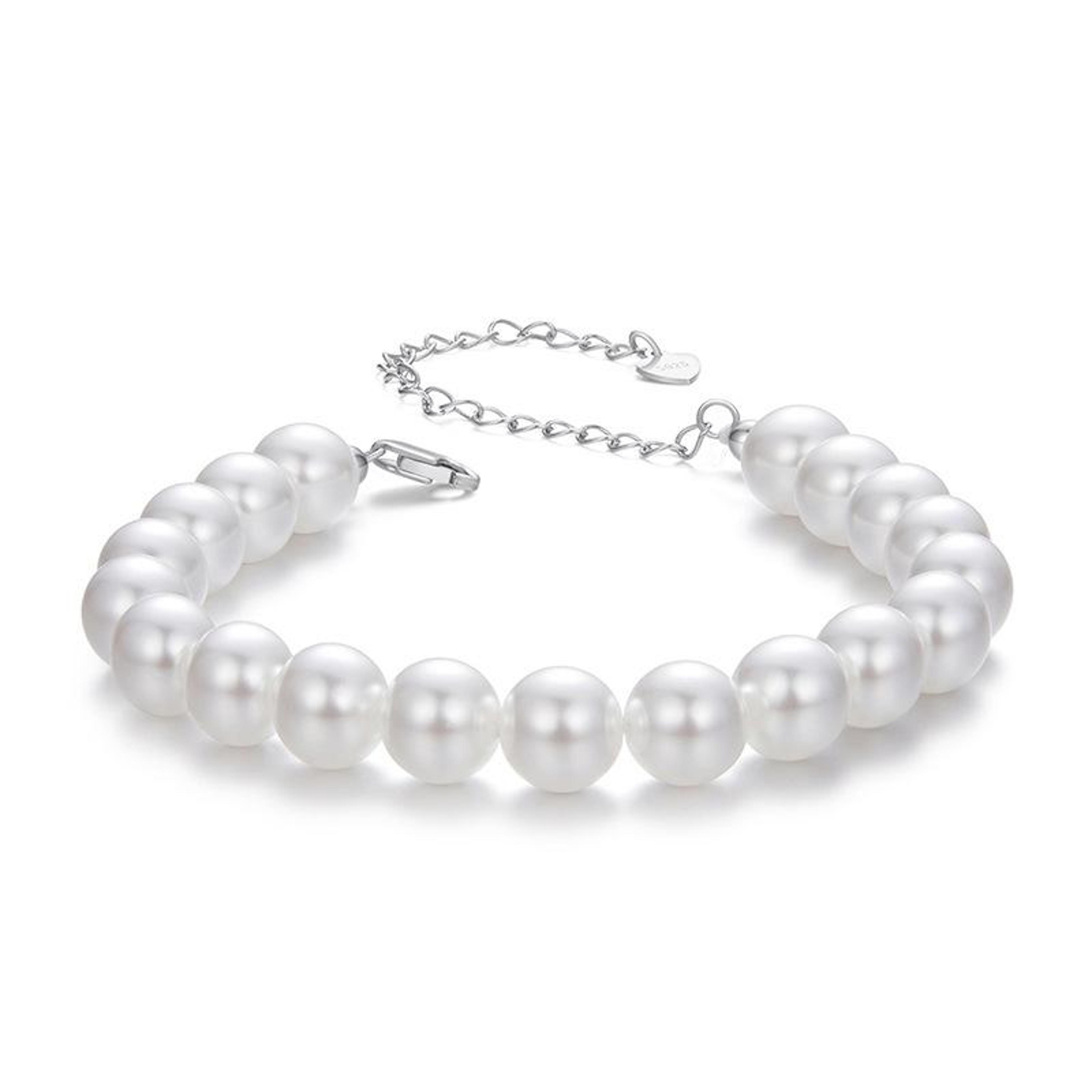 Elegant Sterling Silver Bracelet With Pearl Platinum Plated Women Jewelry 7