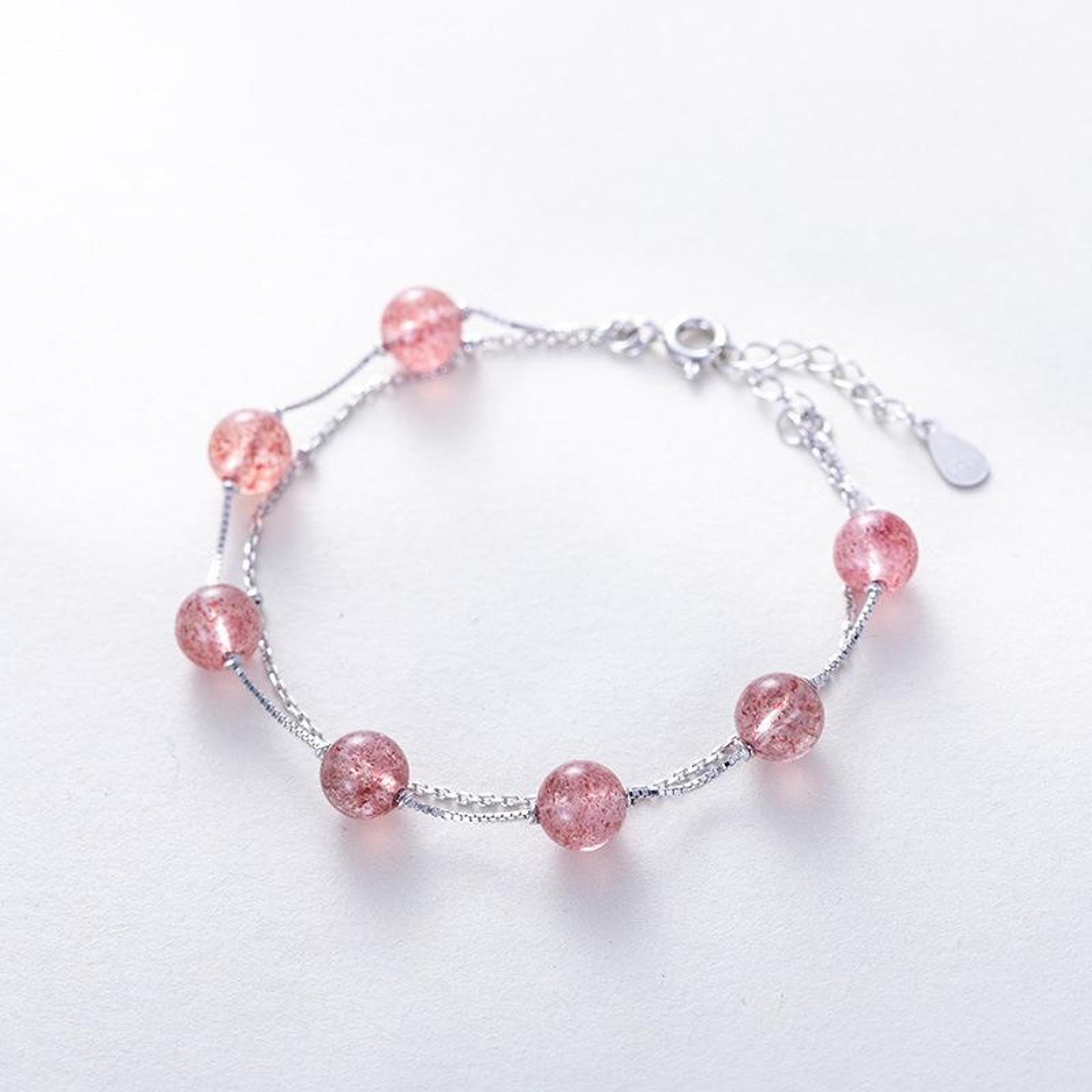Silver Crystal Bracelet For Women Double Layer Natural Bead Jewelry 1