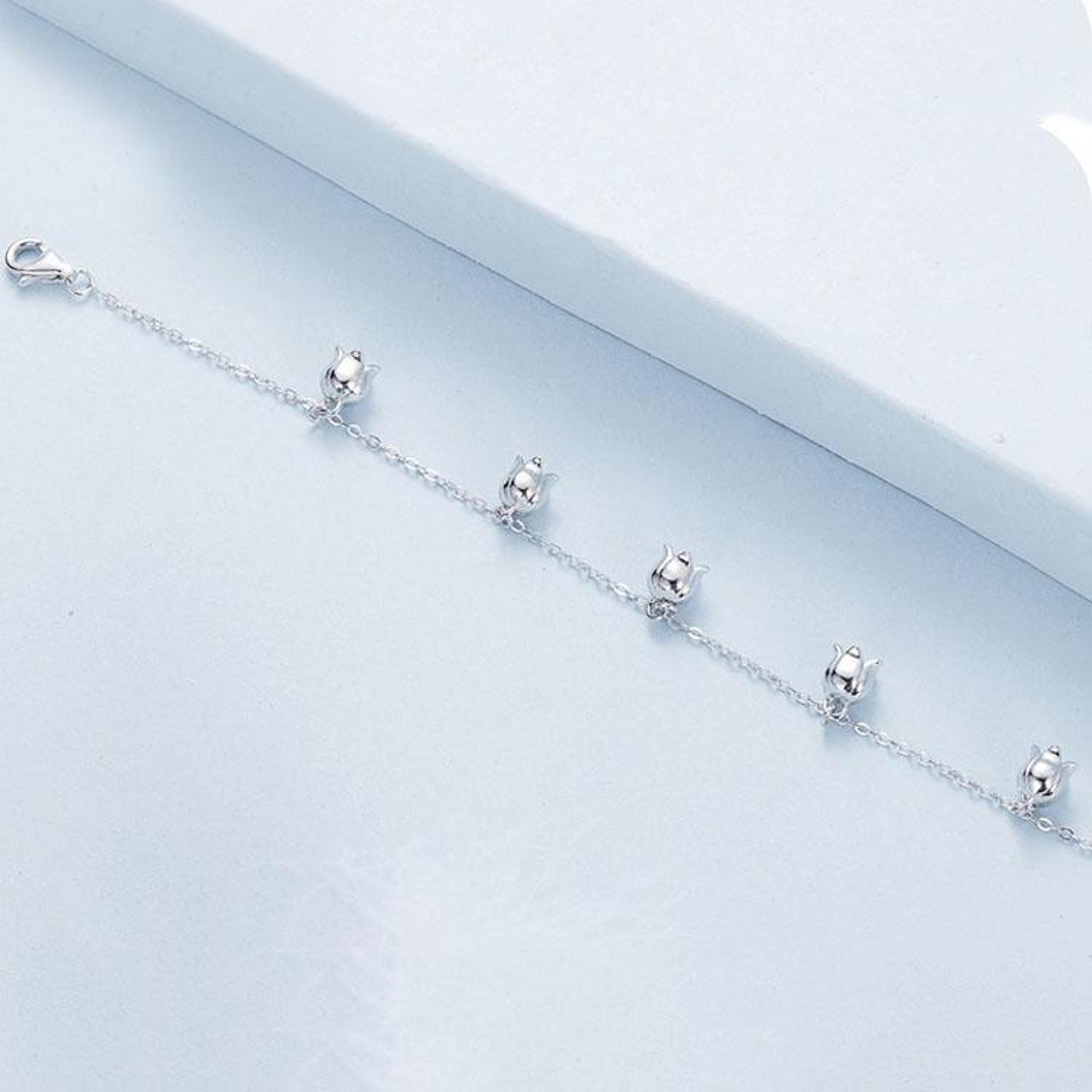 Silver Lily Of The Valley Bracelet Platinum Plated Floral Bracelet For Women 4