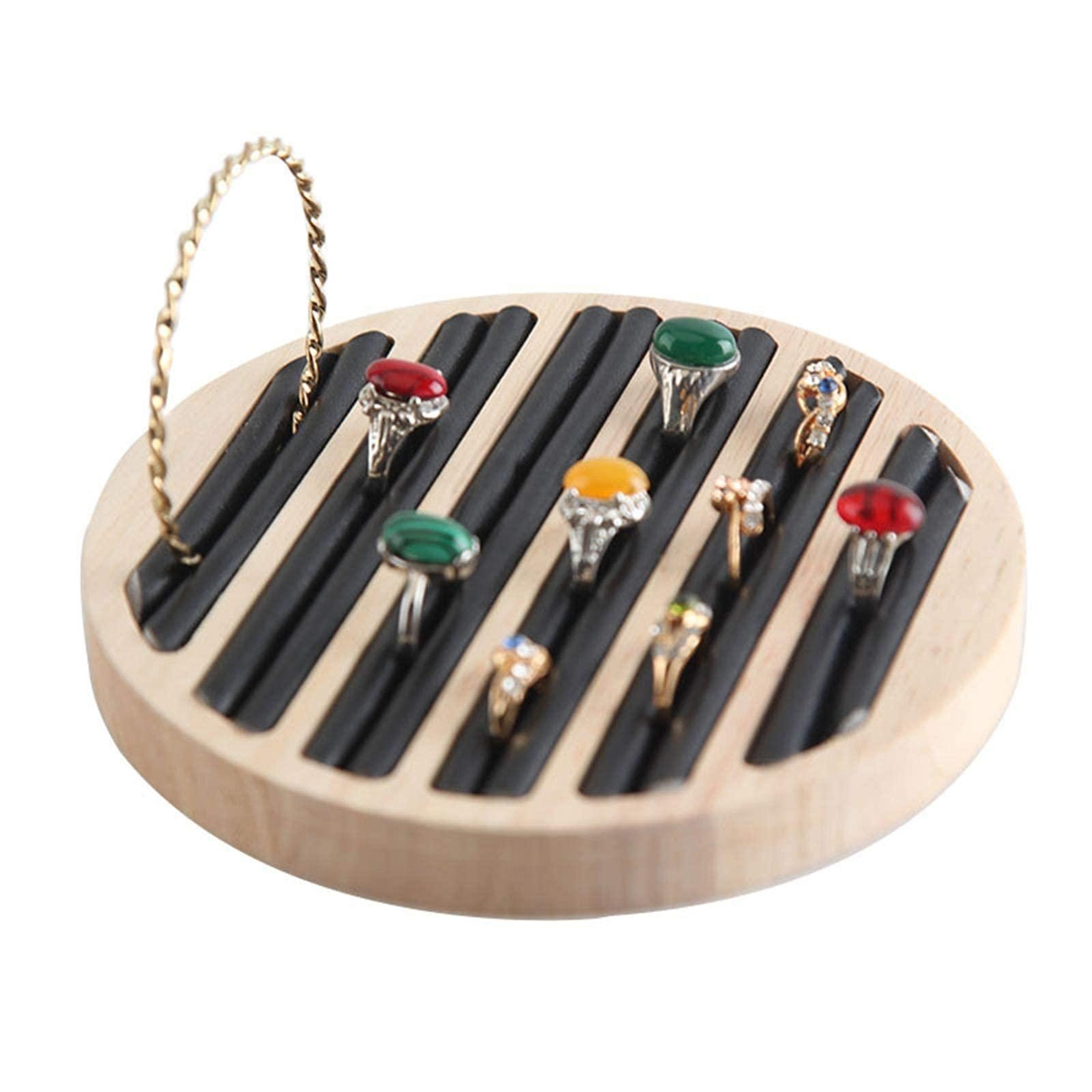 Solid Wood Jewelry Display Tray With Velvet Ring And Bracelet Organizer 6
