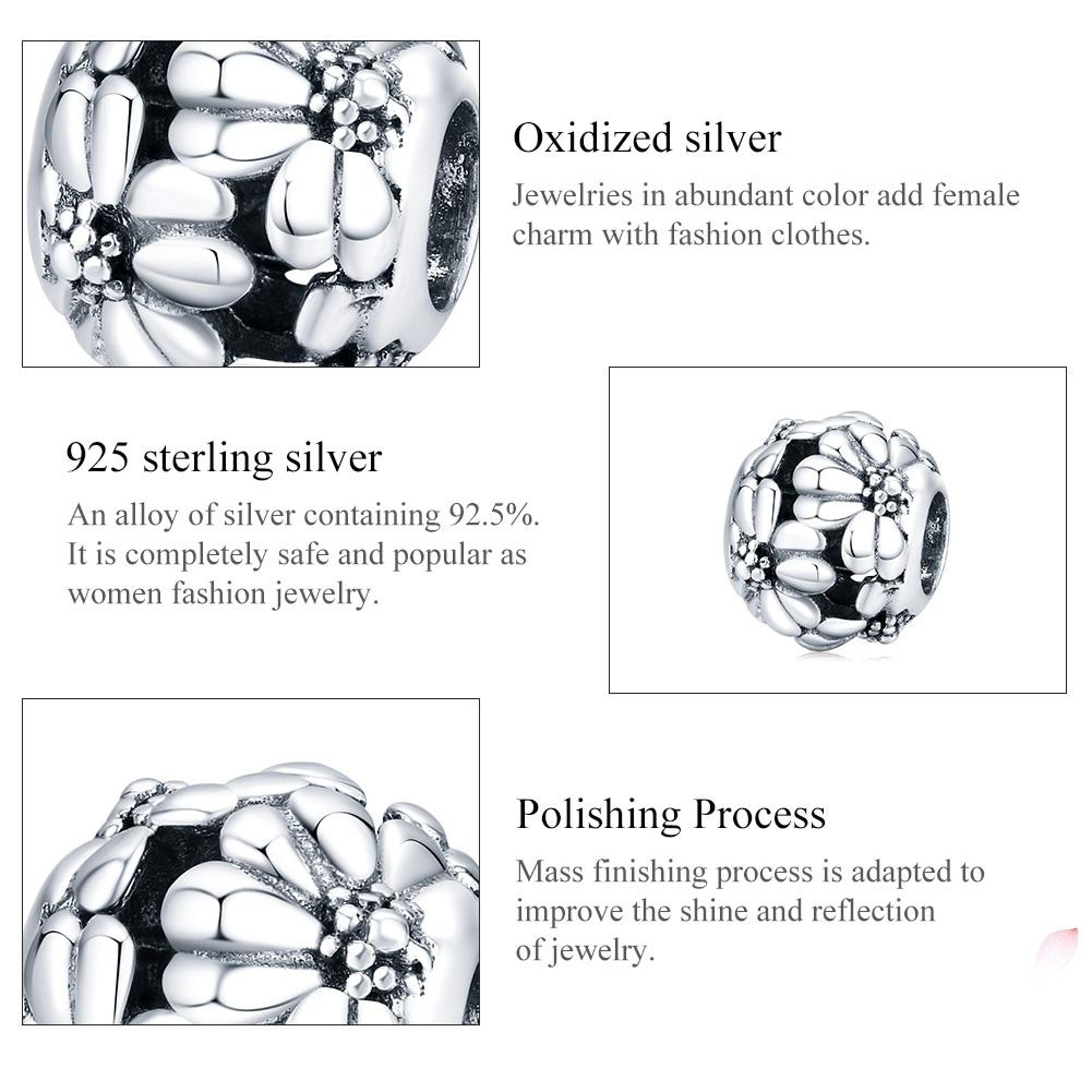 Silver Daisy Bead DIY Jewelry Charm For Bracelet Necklace Making 4