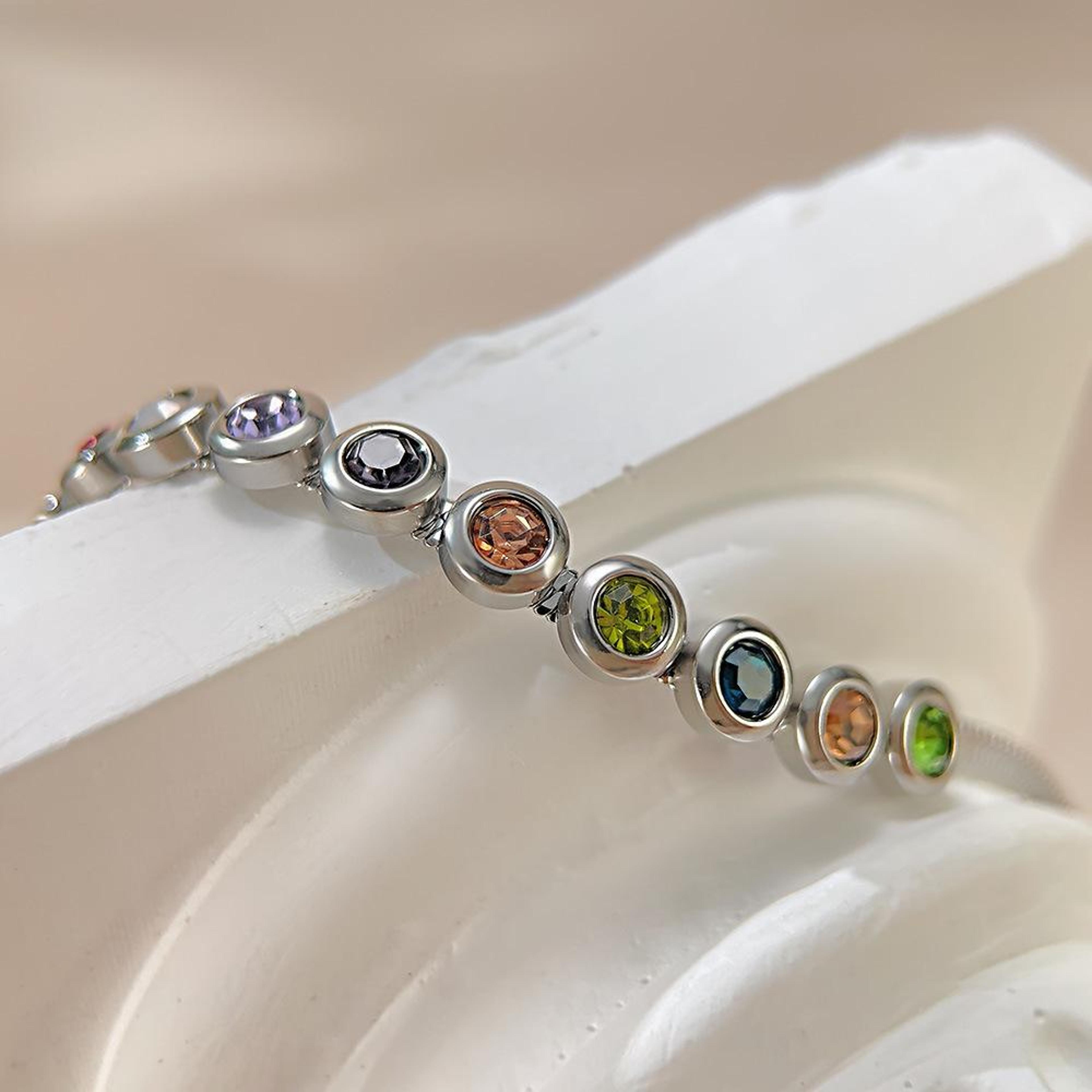 Colorful Zirconia Bracelet Stainless Steel Flat Chain Bracelet For Women And Men 1