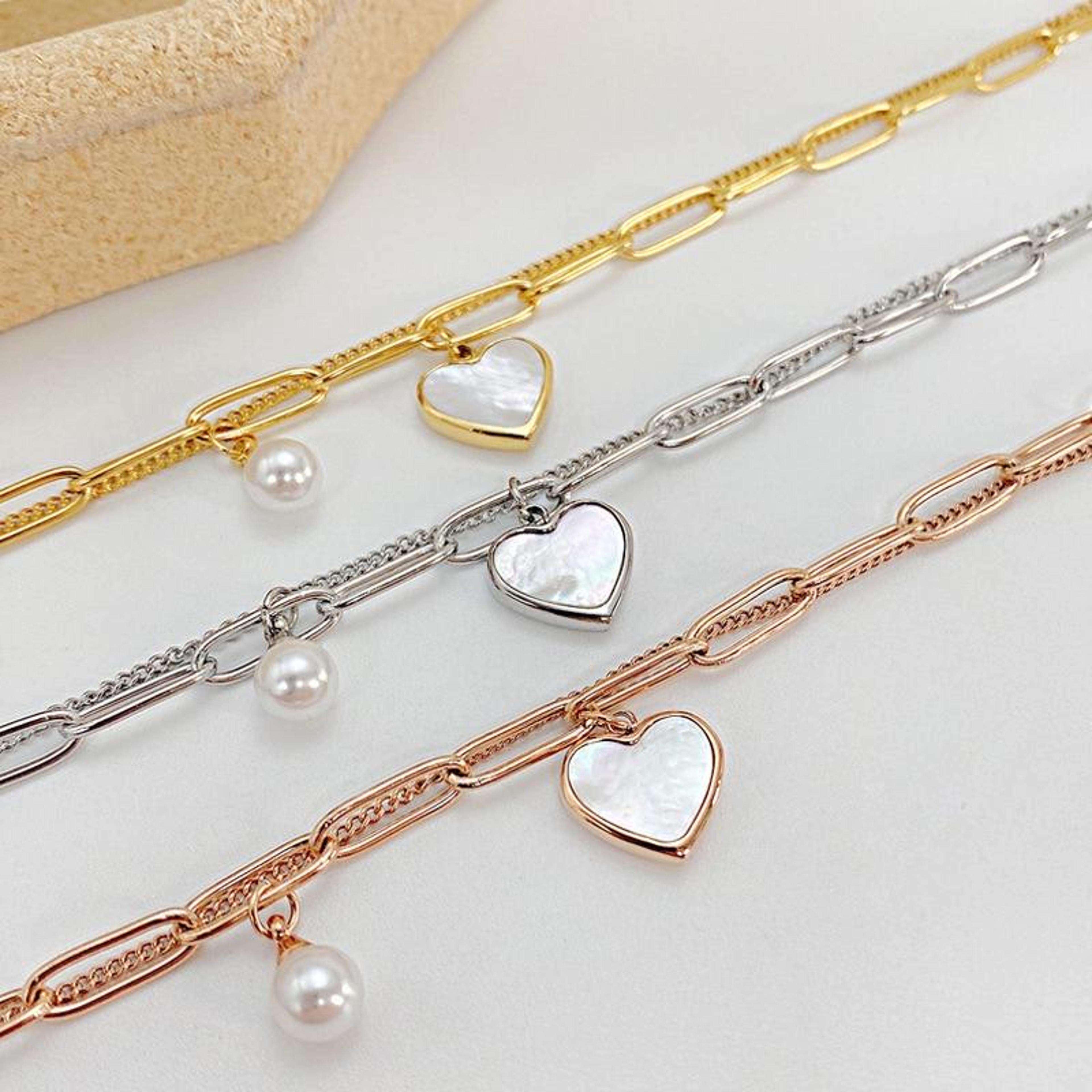 OPK Double Layer Stainless Steel Bracelet With Peach Heart Pearl Charm For Women 1