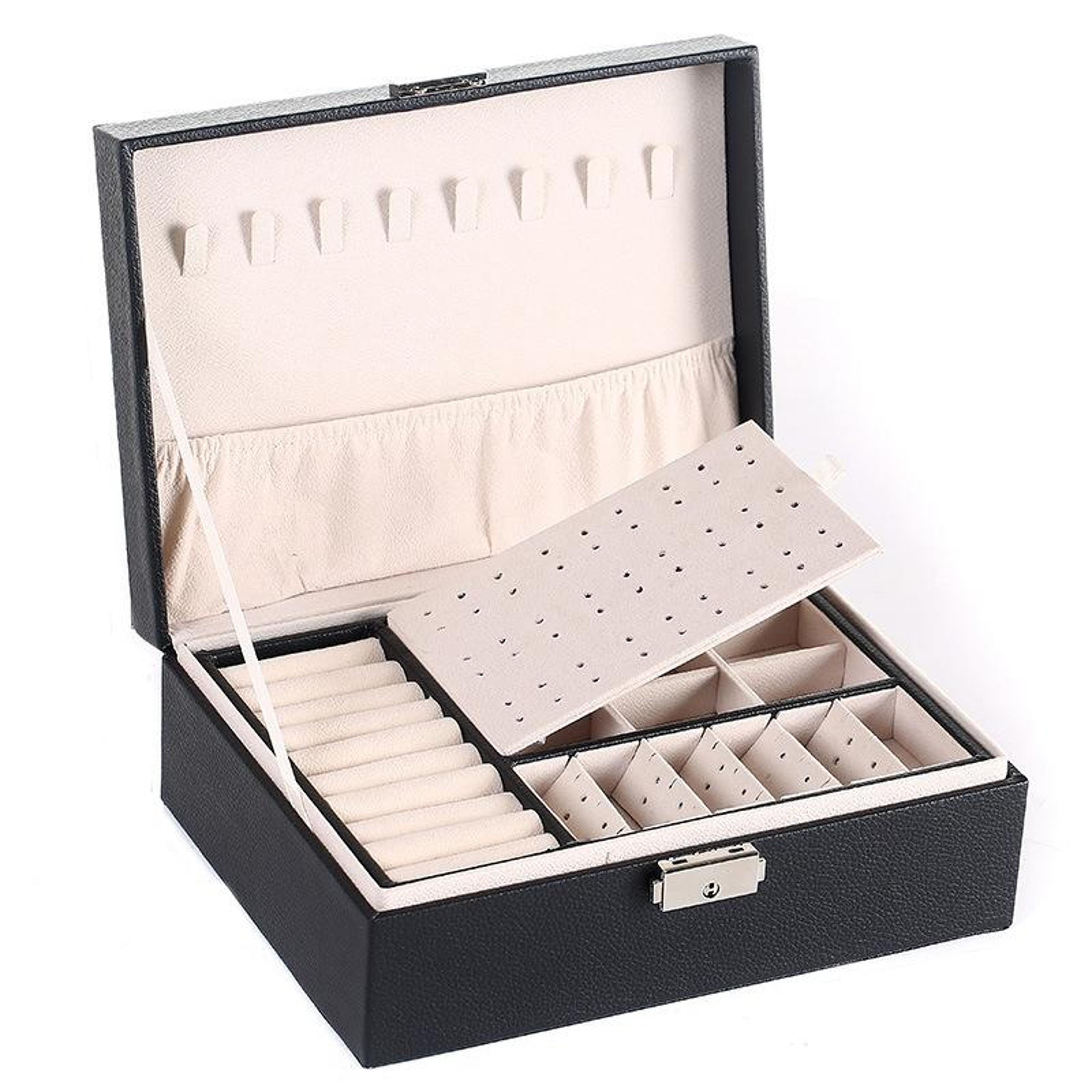 Double Layer Jewelry Box With Lock Premium PU Leather Jewelry Storage Organizer 9