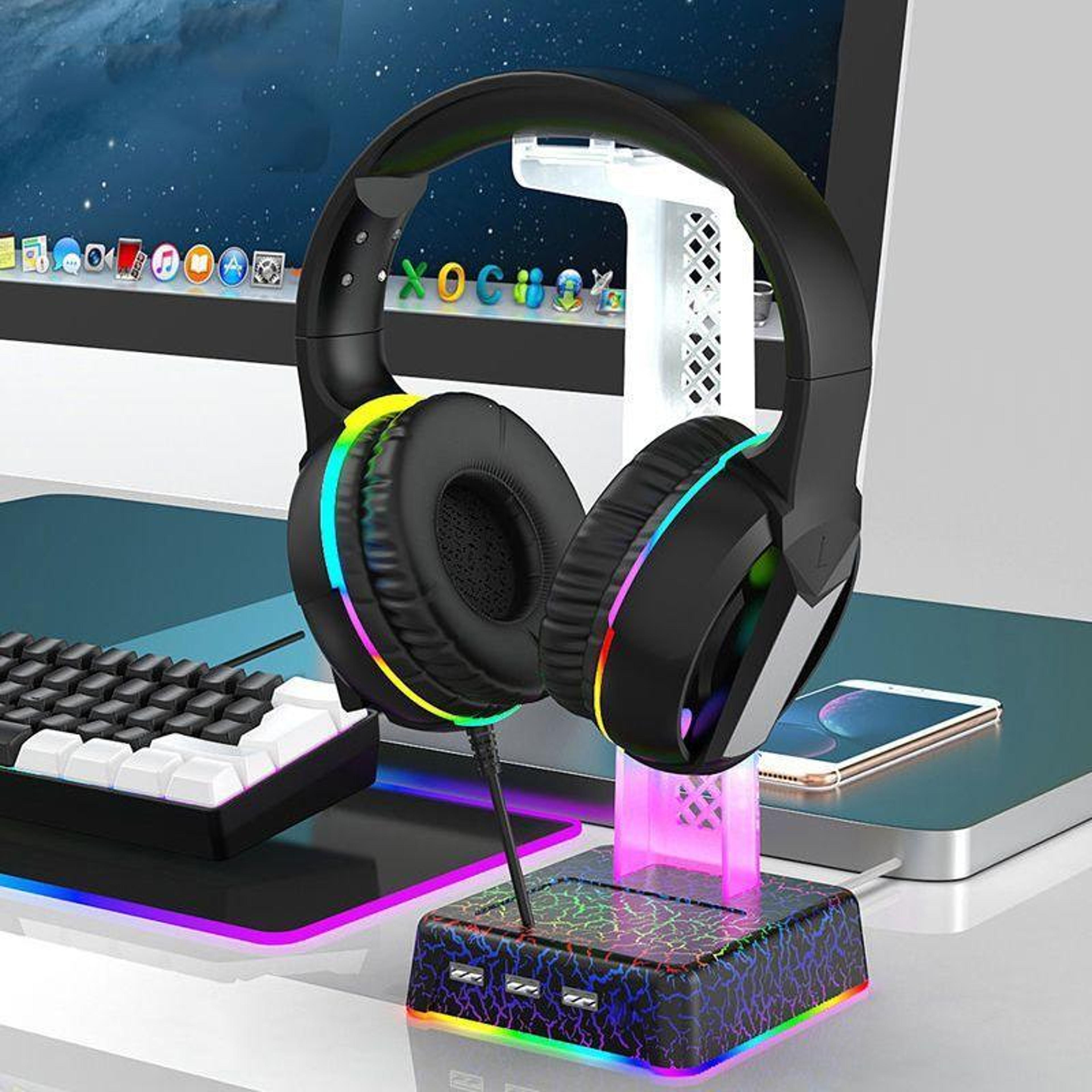 z3 rgb headphone stand with 3 usb hub ambient light gaming headset holder