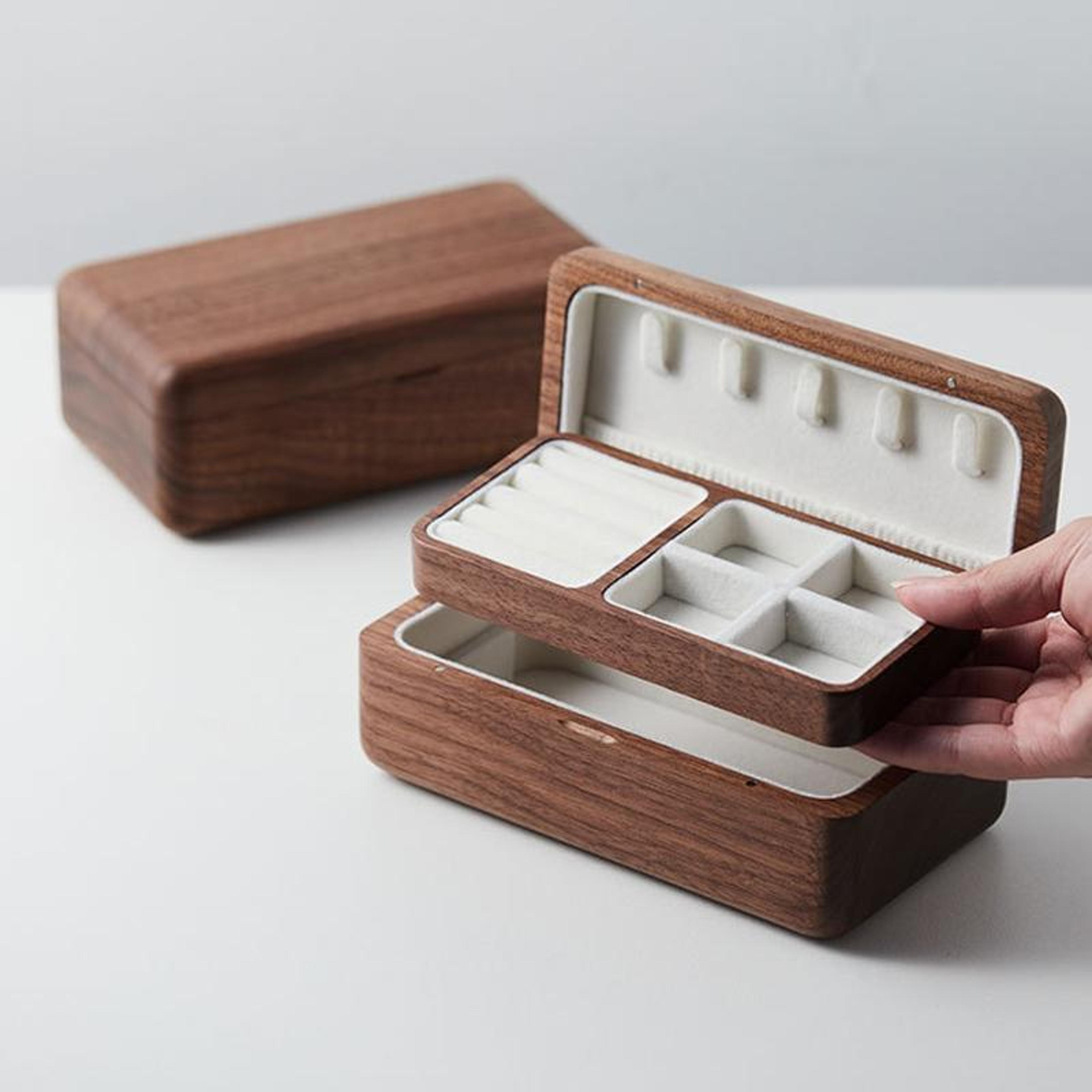 Black Walnut Wooden Jewelry Box Double Layer Jewelry Organizer With Velvet Lining 1