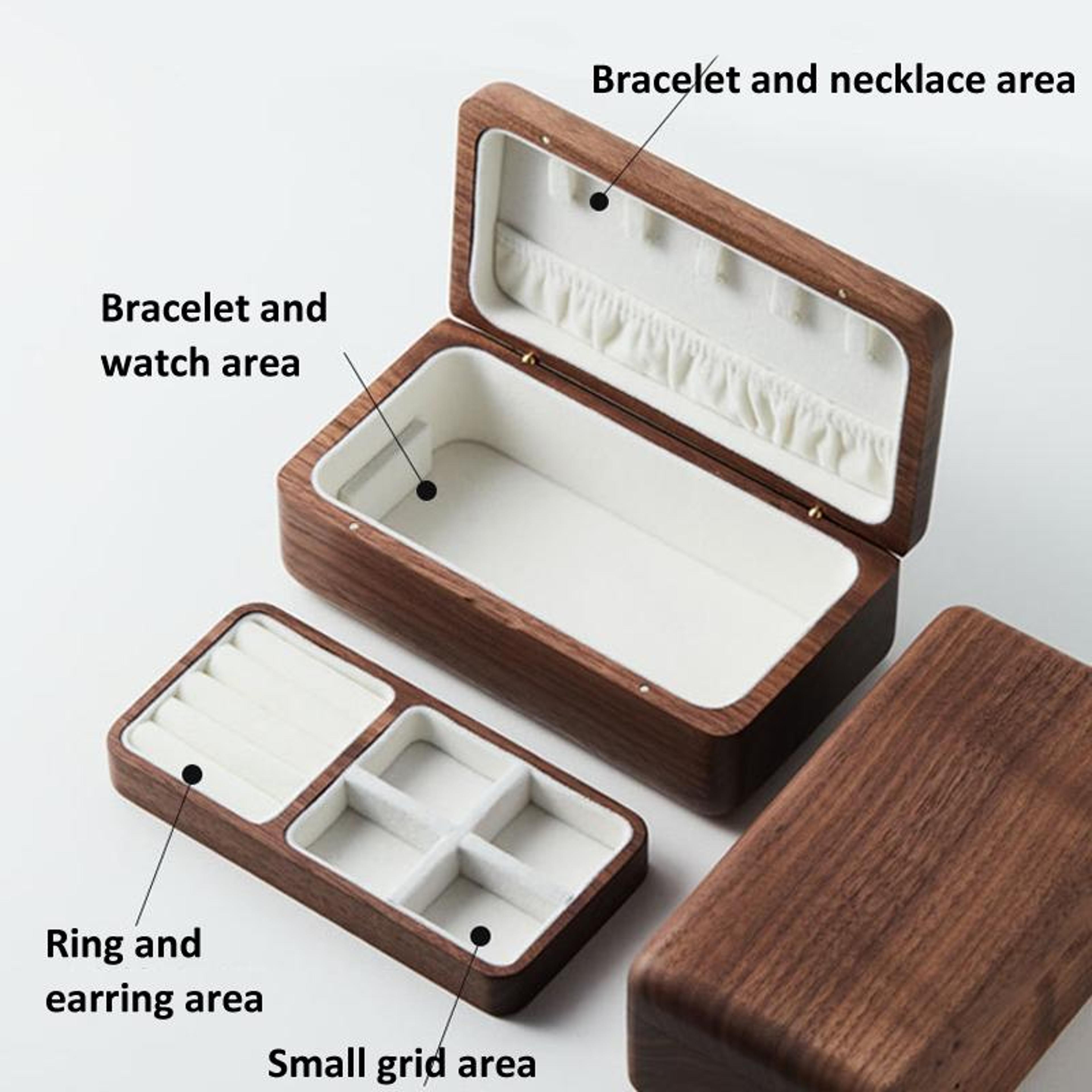 Black Walnut Wooden Jewelry Box Double Layer Jewelry Organizer With Velvet Lining 3