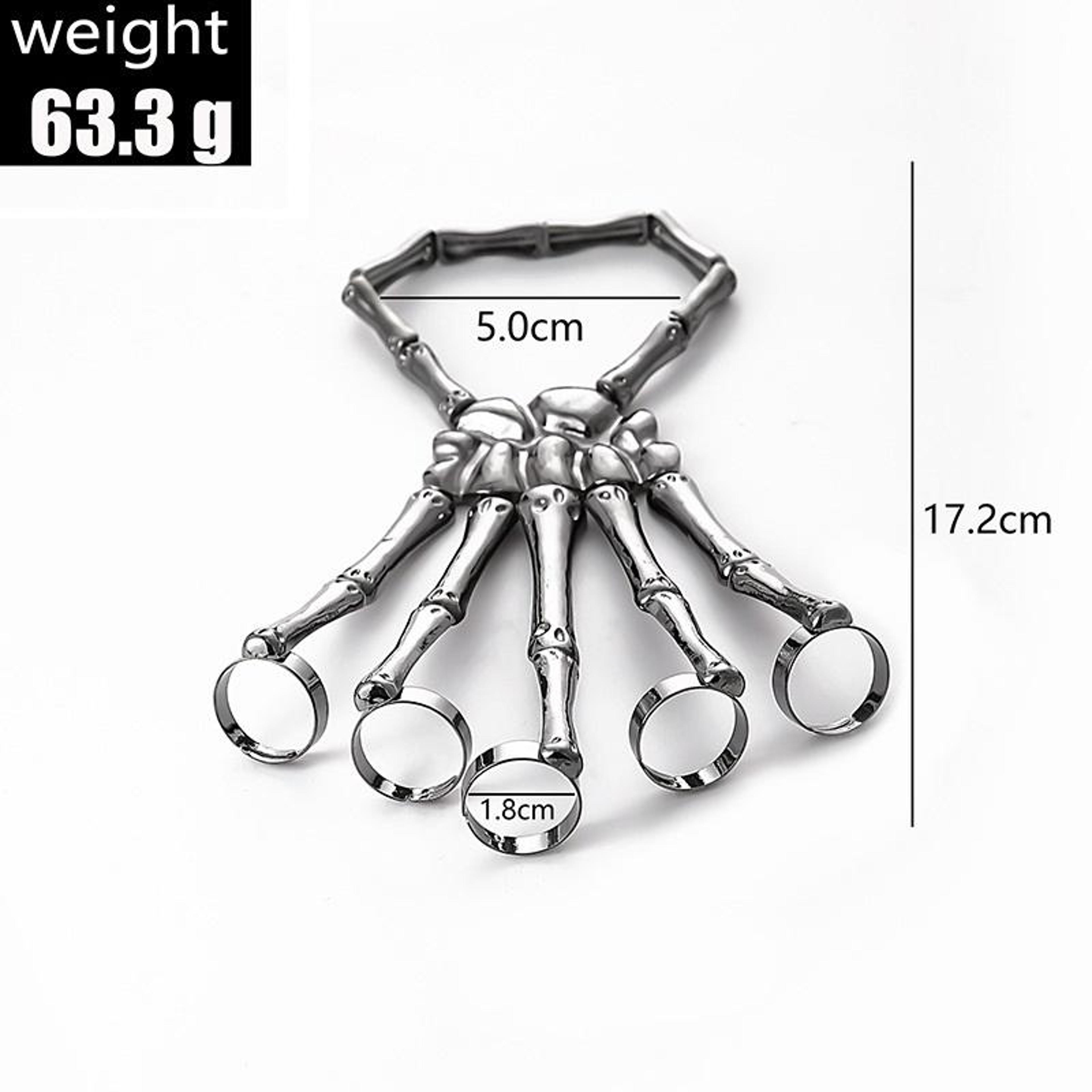 Punk Skull Hand Bone Five Finger Ring Adjustable Skull Ring Gothic Jewelry 2