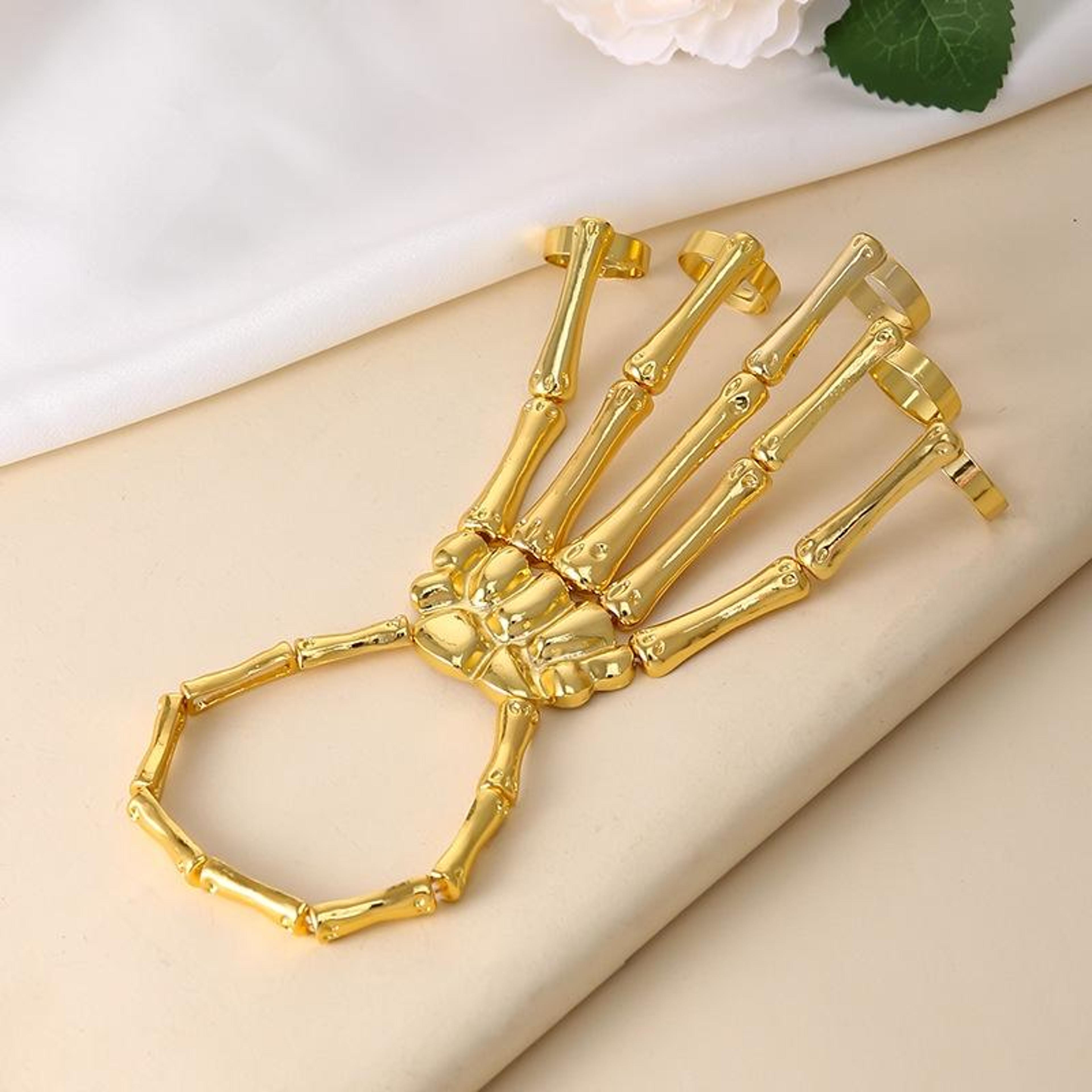 Punk Skull Hand Bone Five Finger Ring Adjustable Skull Ring Gothic Jewelry 4