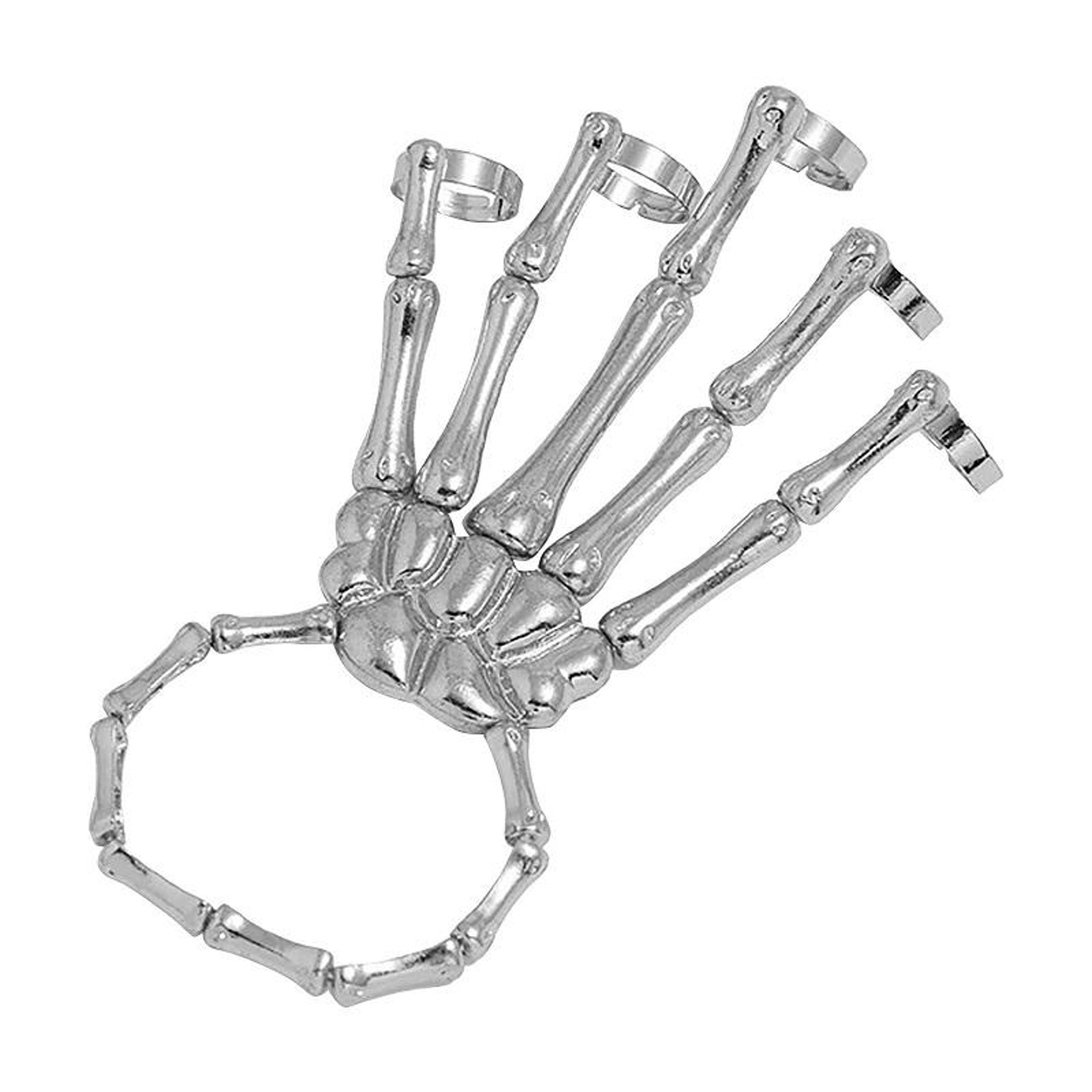 Punk Skull Hand Bone Five Finger Ring Adjustable Skull Ring Gothic Jewelry 7