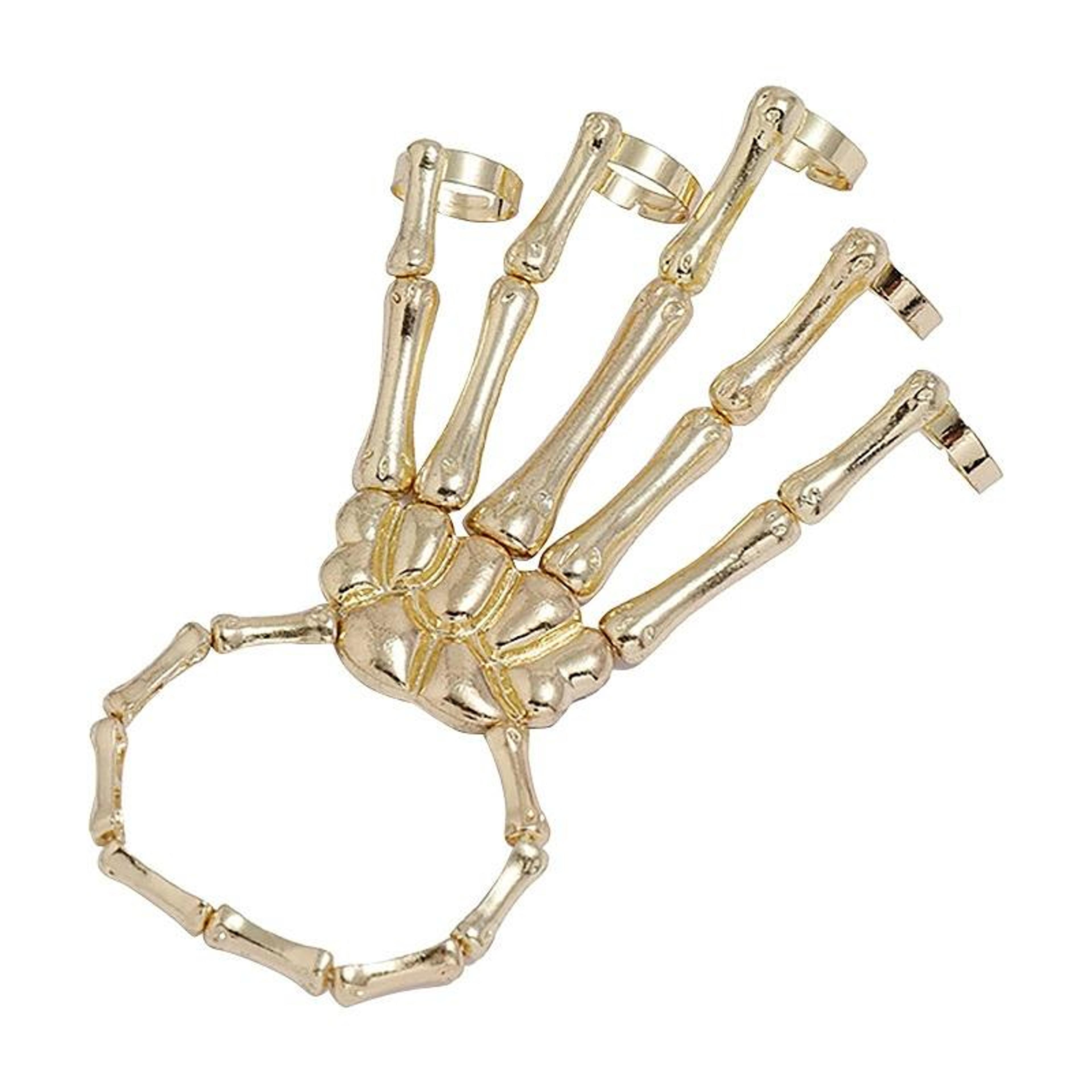 Punk Skull Hand Bone Five Finger Ring Adjustable Skull Ring Gothic Jewelry 8