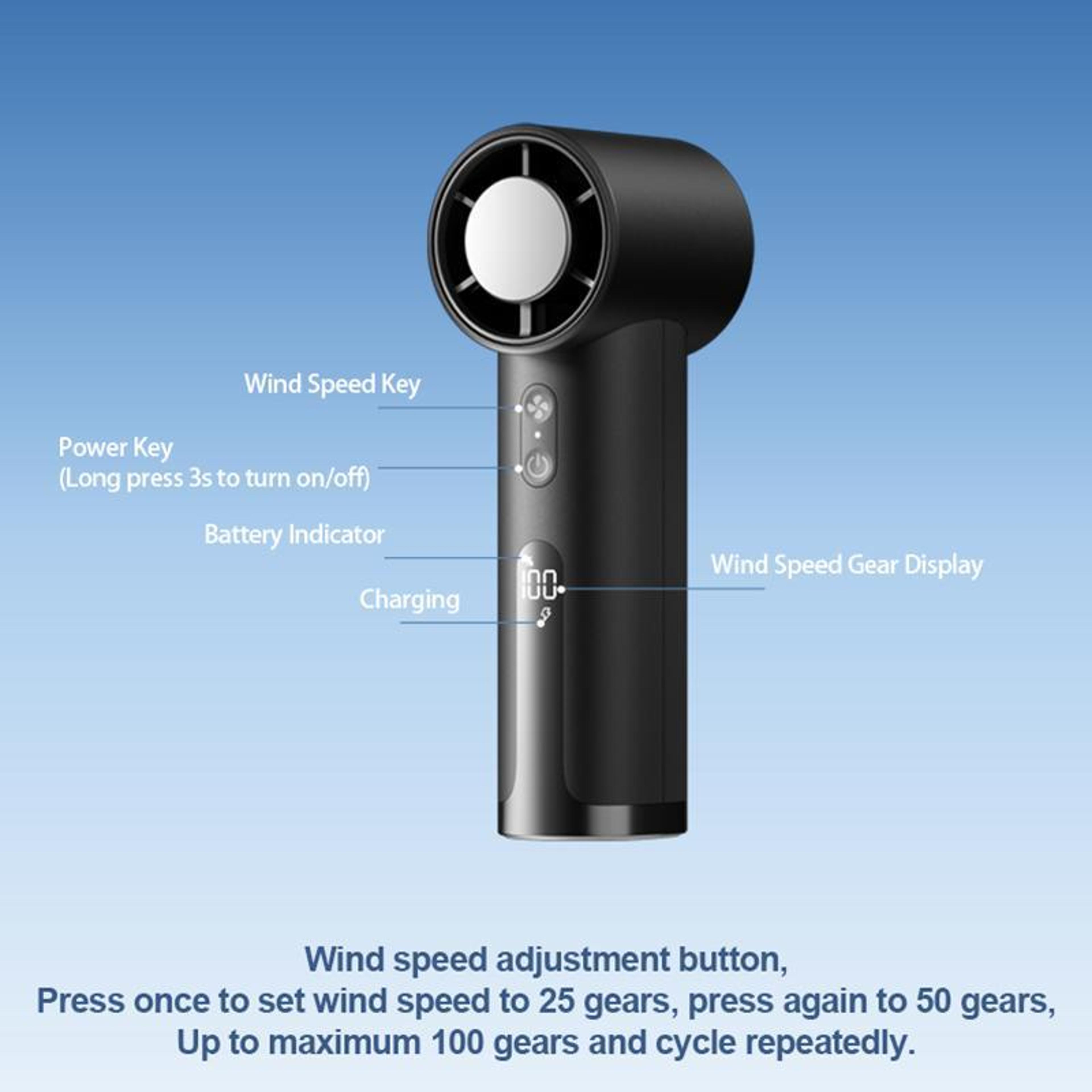 Portable Handheld Fan Rechargeable Mini USB Fan With 100 Speeds LED Display And Desktop Stand 1