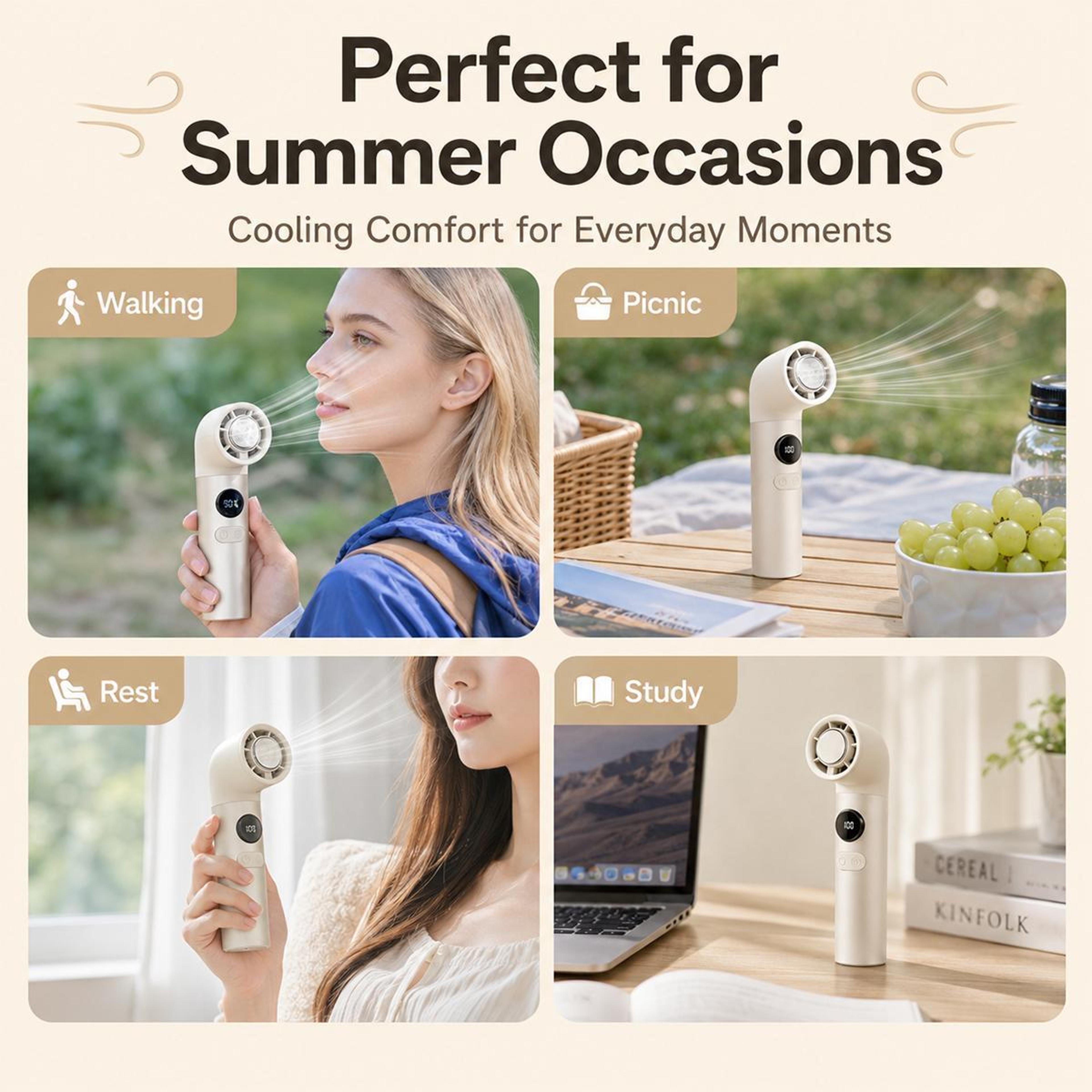 H27 Portable Handheld Fan With Digital Display Mini Cooling Fan USB Type C Rechargeable 8