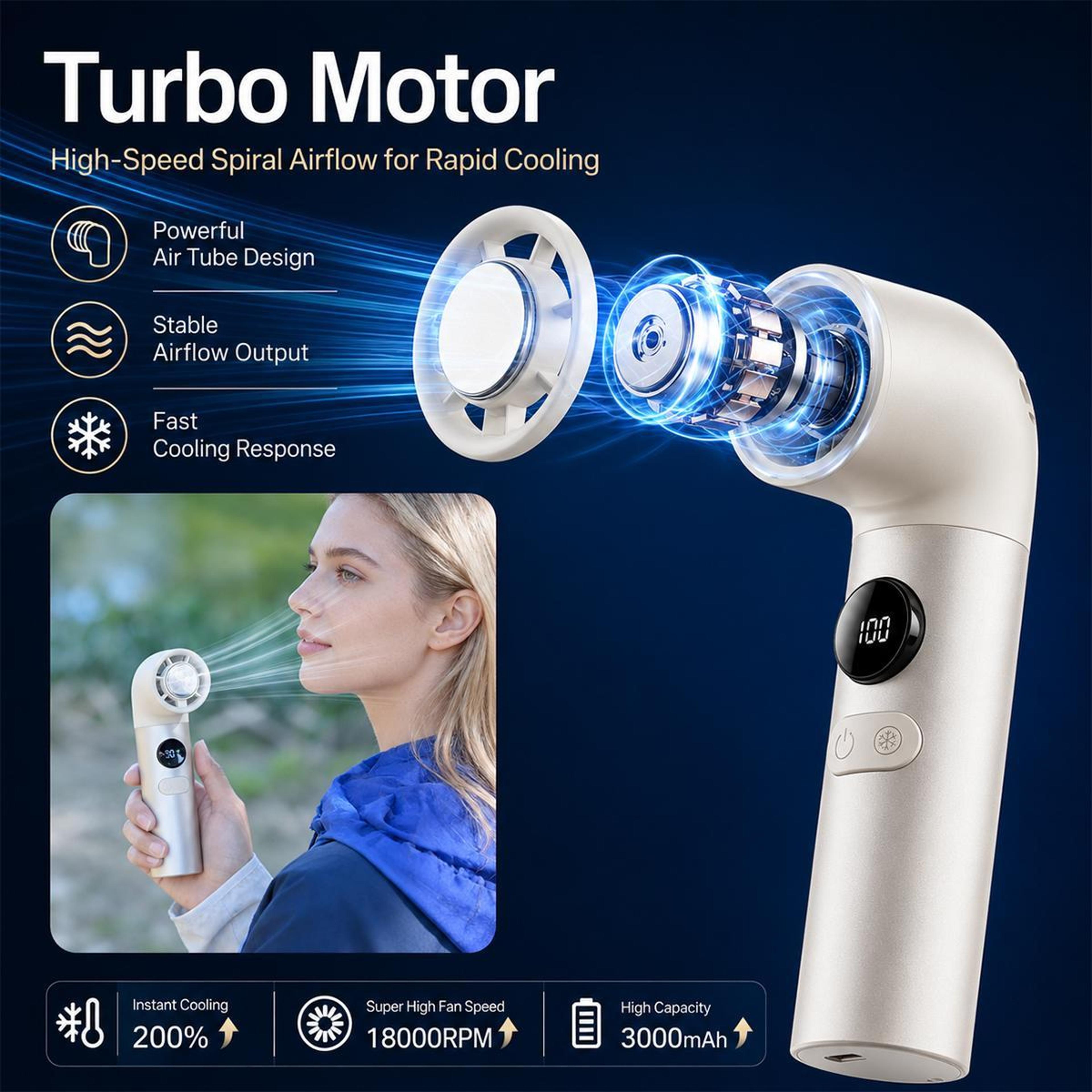 H27 Portable Handheld Fan With Digital Display Mini Cooling Fan USB Type C Rechargeable 3