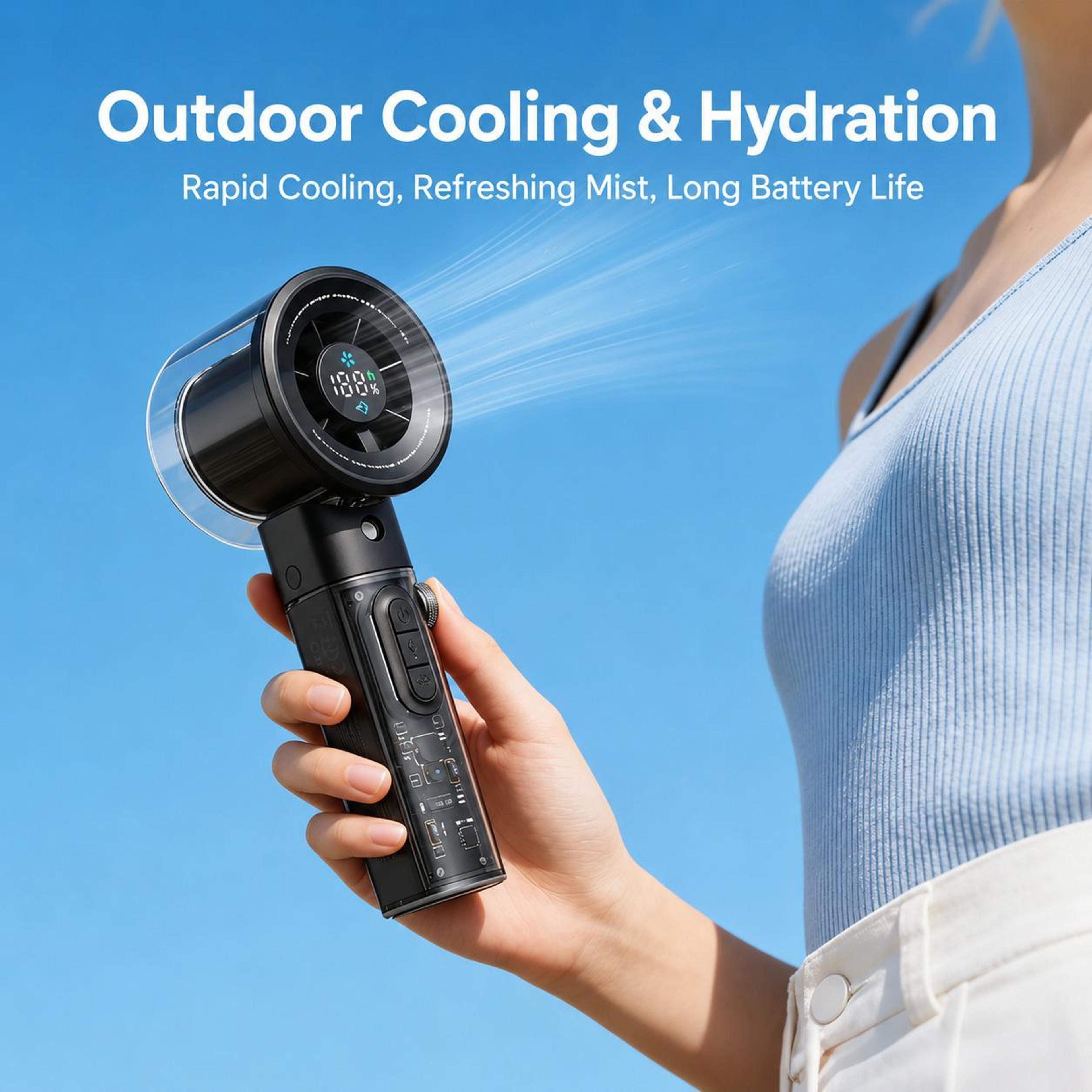 F3 Handheld Cooling Fan Portable Mini Fan With Misting Spray LED Display And Stepless Speed Control 6