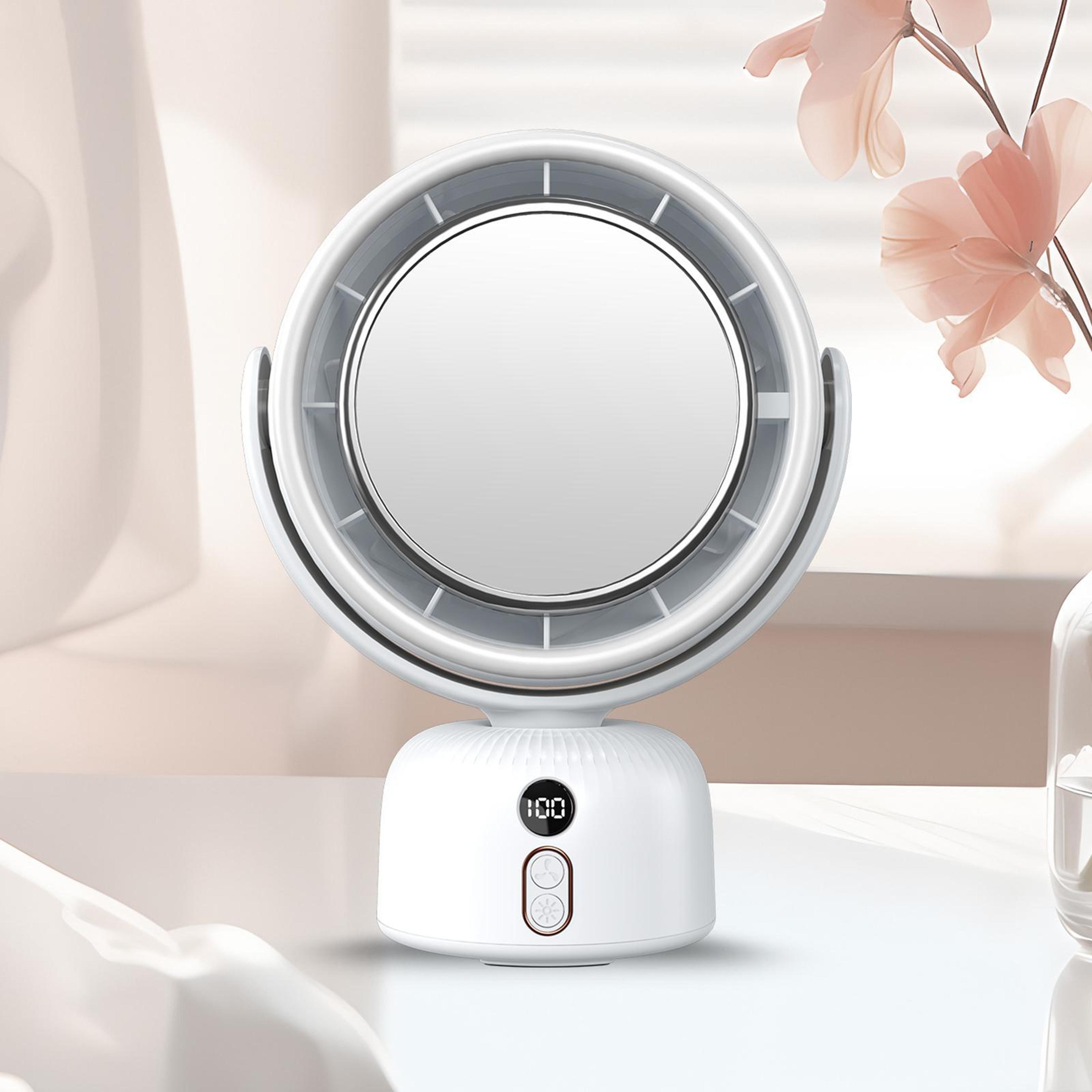 F2 Lighted Makeup Mirror With Desktop Fan Rechargeable Vanity Mirror With LED Fill Light 9