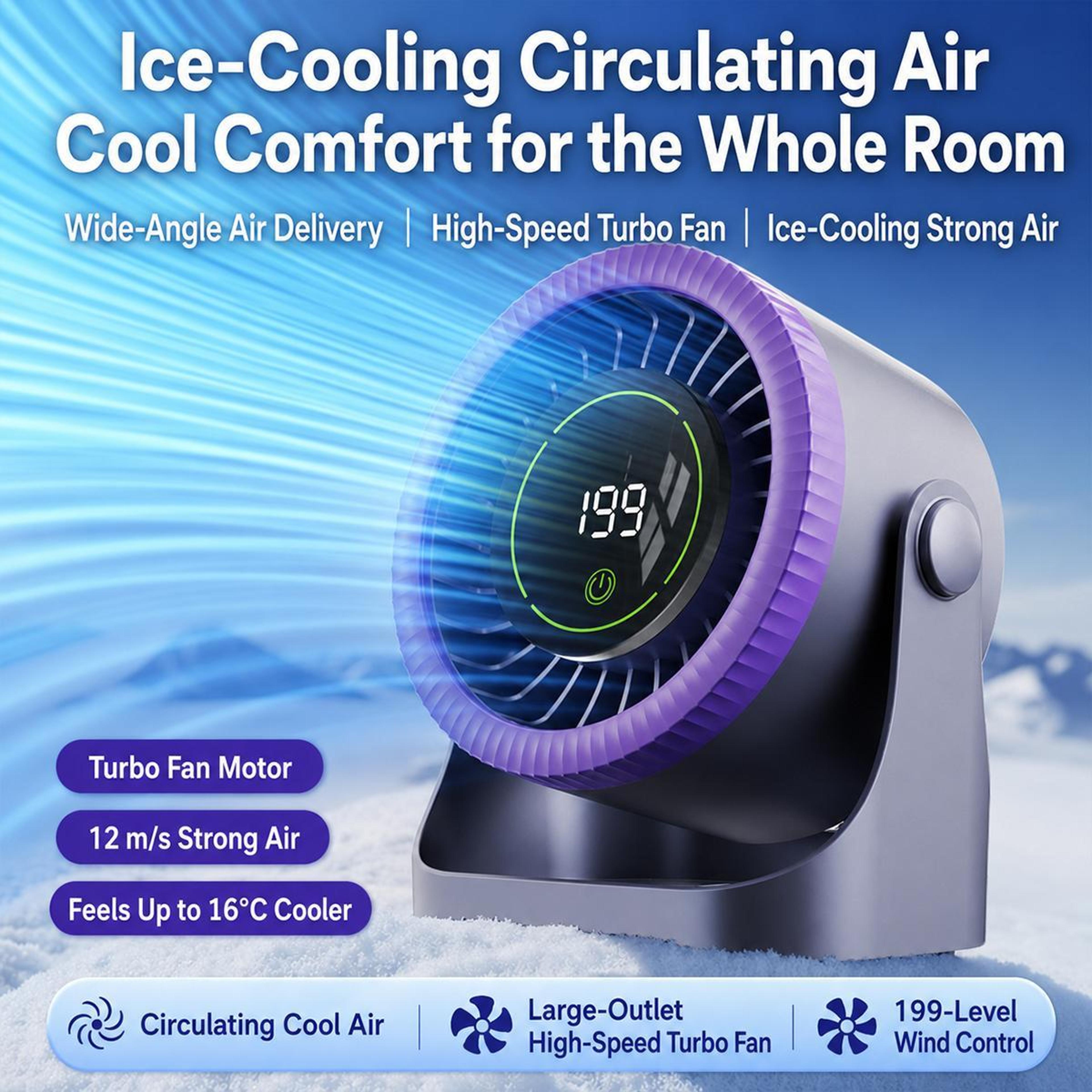 Dual Duct Desktop Circulating Fan With Digital Display USB Rechargeable Portable Desk Fan 15