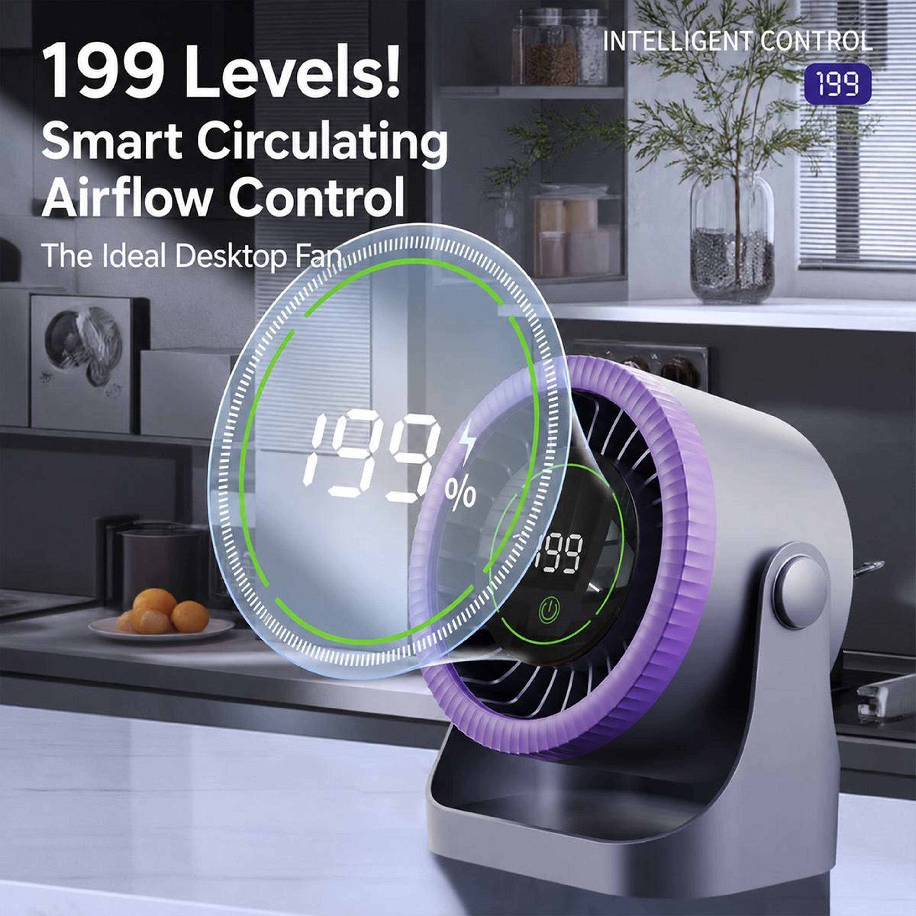 Dual Duct Desktop Circulating Fan With Digital Display USB Rechargeable Portable Desk Fan 21