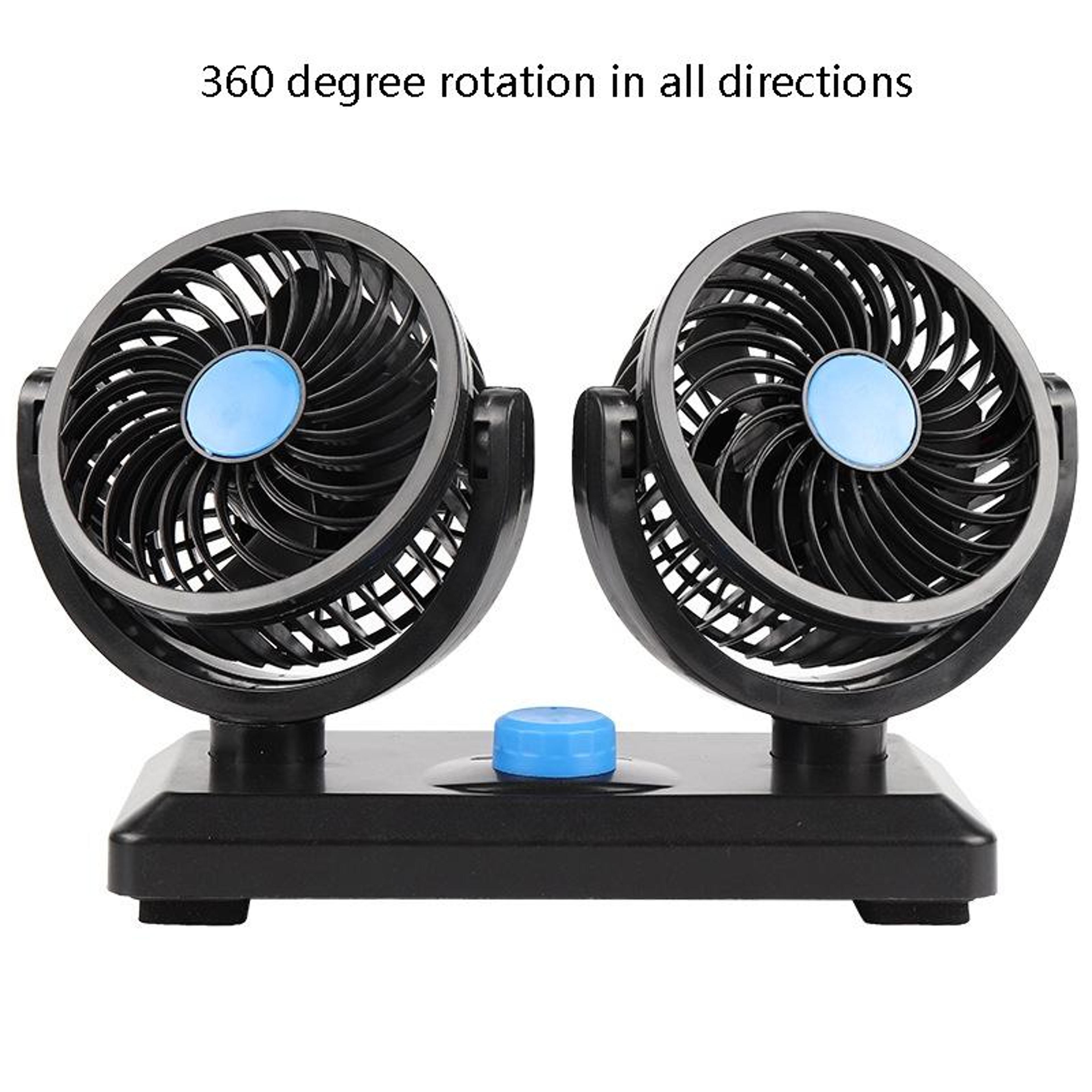 Portable Car Fan Dual Head 360 Degree Adjustable Car Fan With 2 Speed Cooling 1