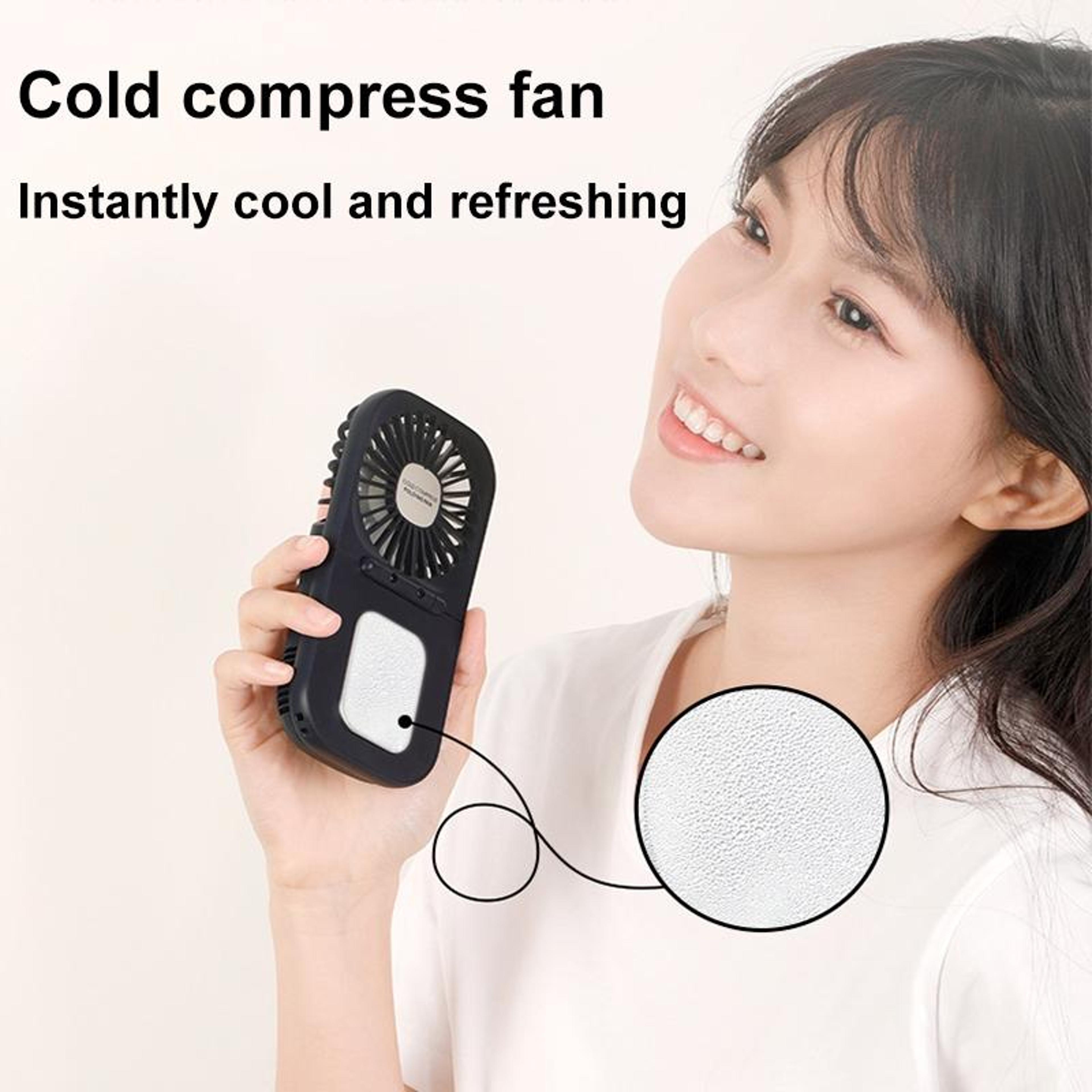 Portable USB Rechargeable Handheld Fan With Cold Compress Folding Mini Desktop Cooling Fan 6