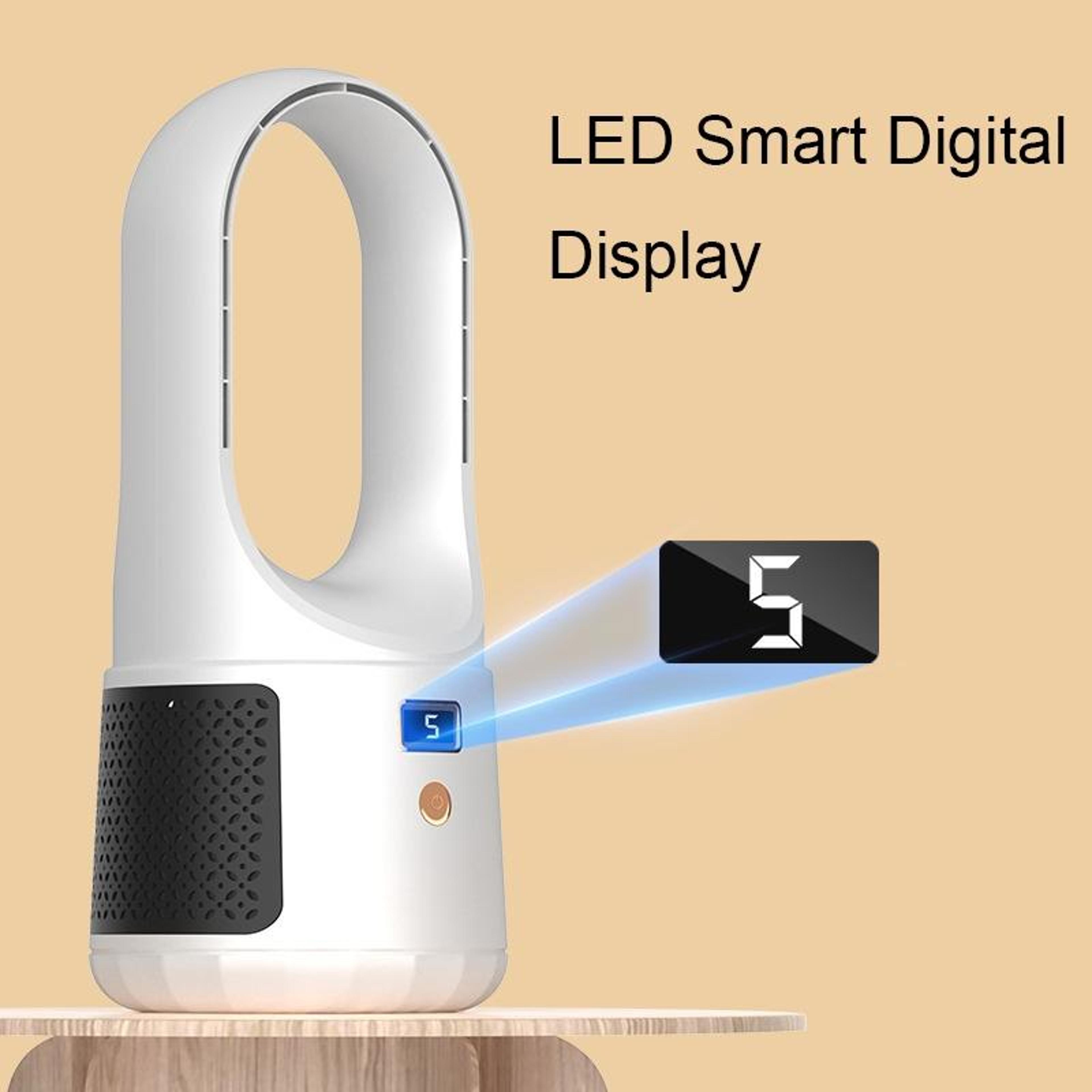 Portable Bladeless Desk Fan USB Rechargeable LED Display Quiet Cooling Fan 7