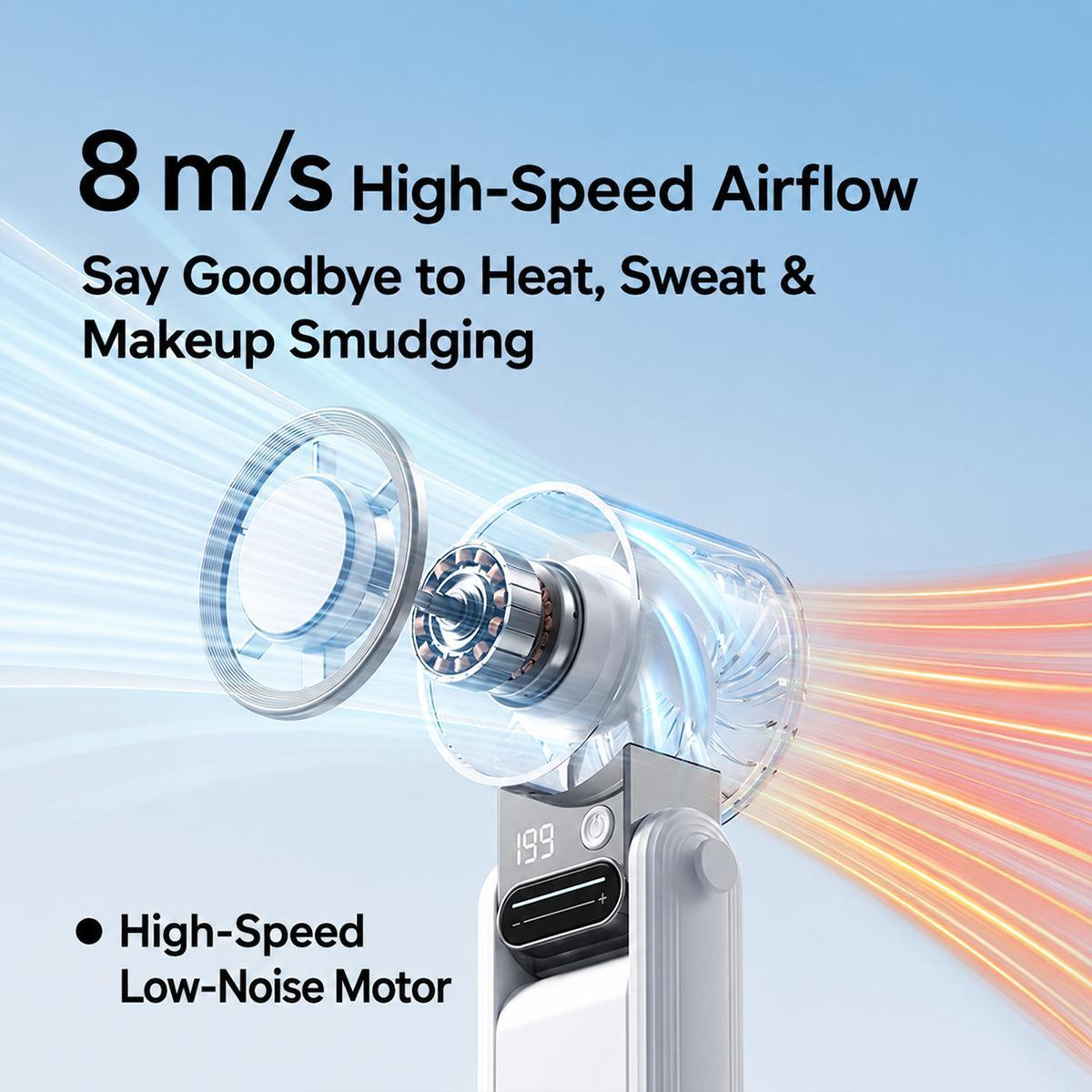 Smart Digital Display Handheld Cooling Fan With 199 Speed Levels Rechargeable Tri Fold Portable Min 6