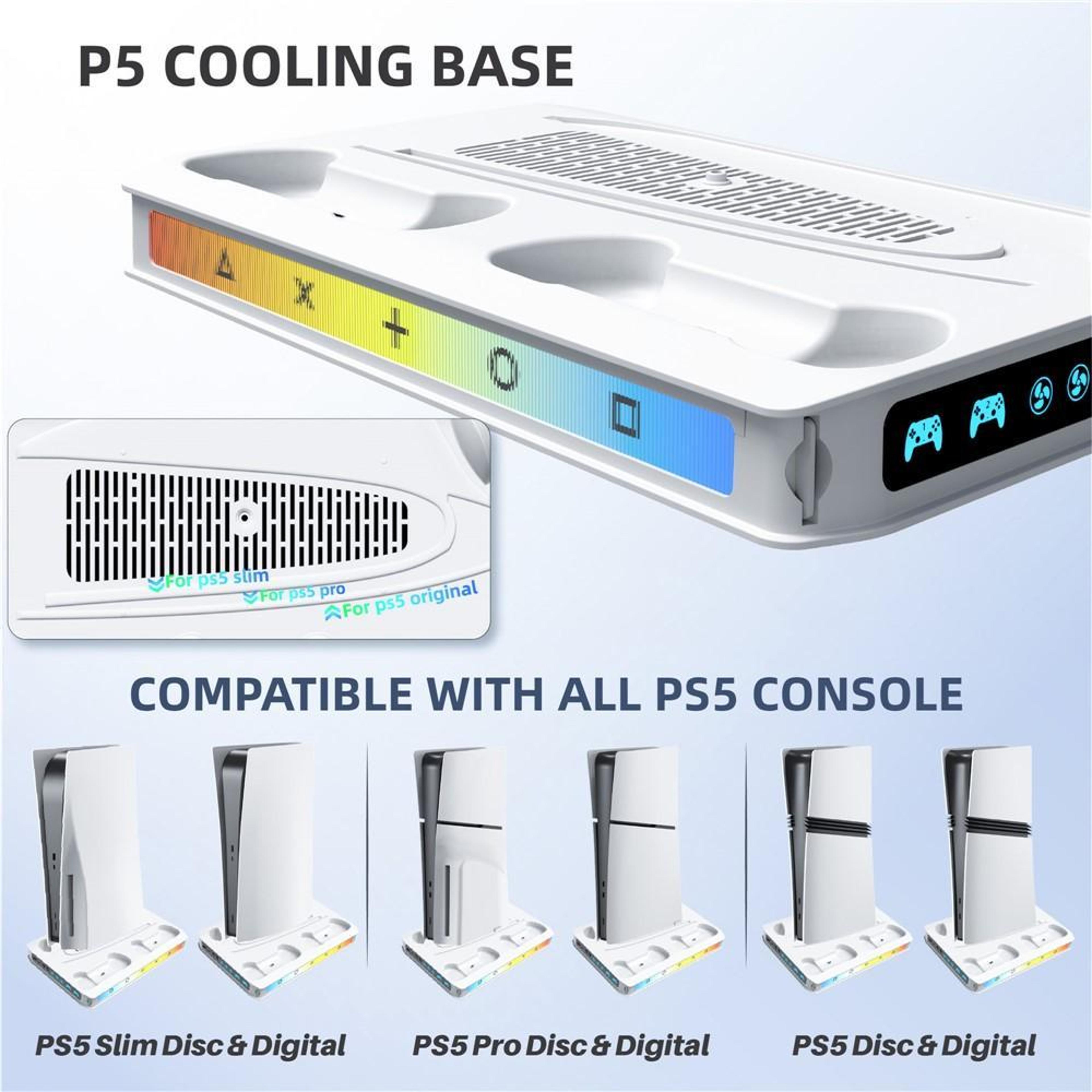 PS5 Cooling Stand With Dual Controller Charger RGB Dock For PlayStation 5 Pro Slim And PS5 1