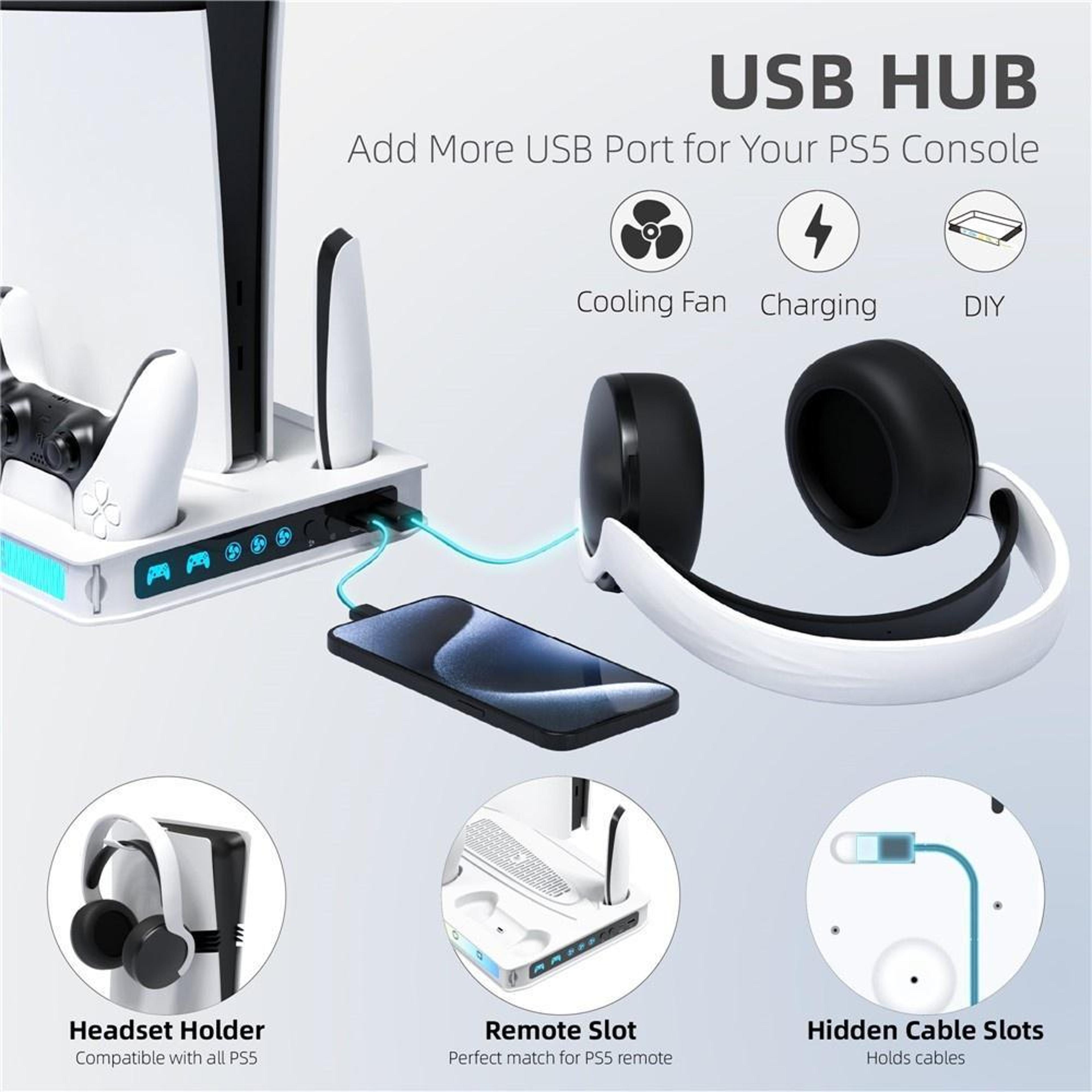PS5 Cooling Stand With Dual Controller Charger RGB Dock For PlayStation 5 Pro Slim And PS5 6
