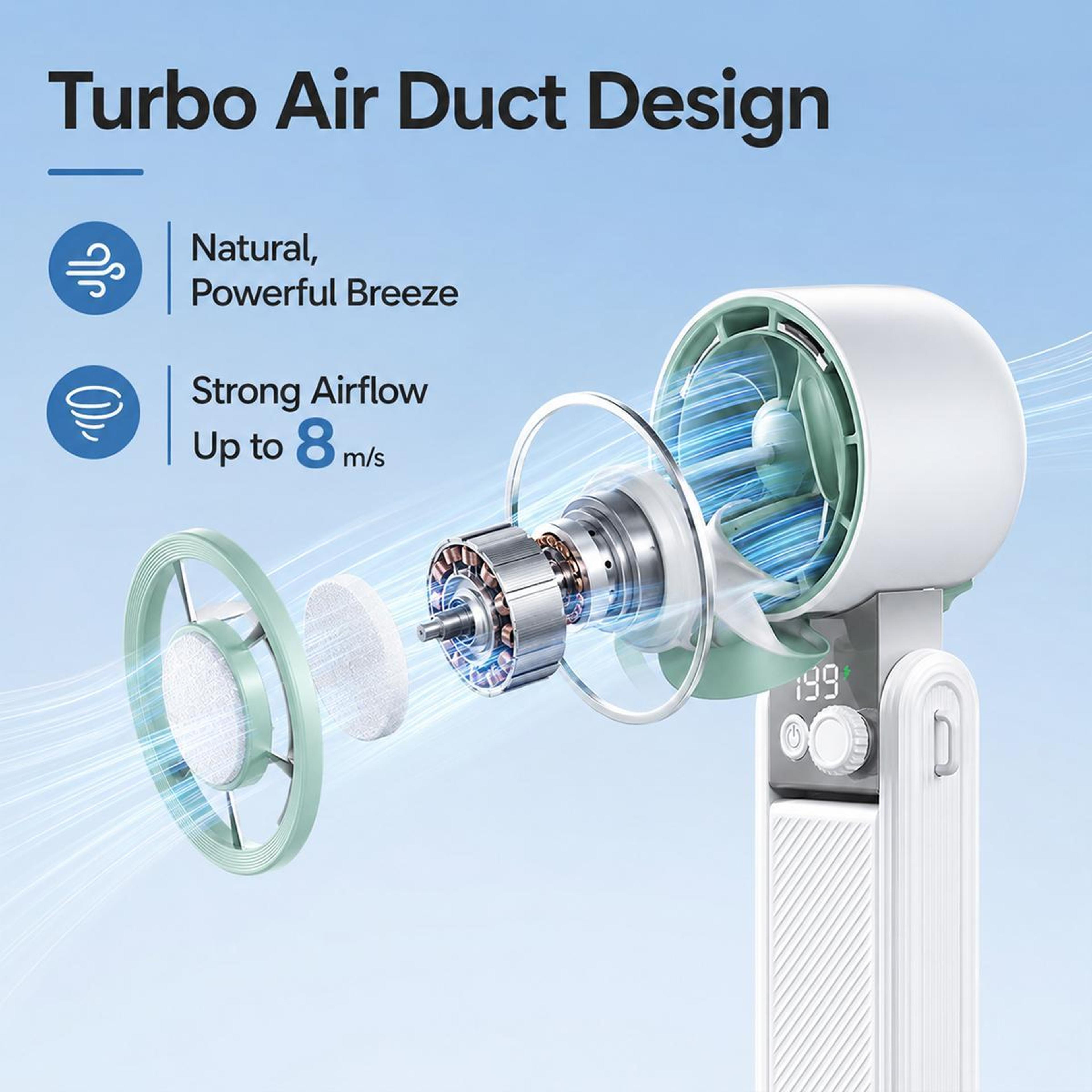 Smart Digital Display Handheld Cooling Fan With 199 Speed Levels Tri Fold Portable USB Rechargeable 4