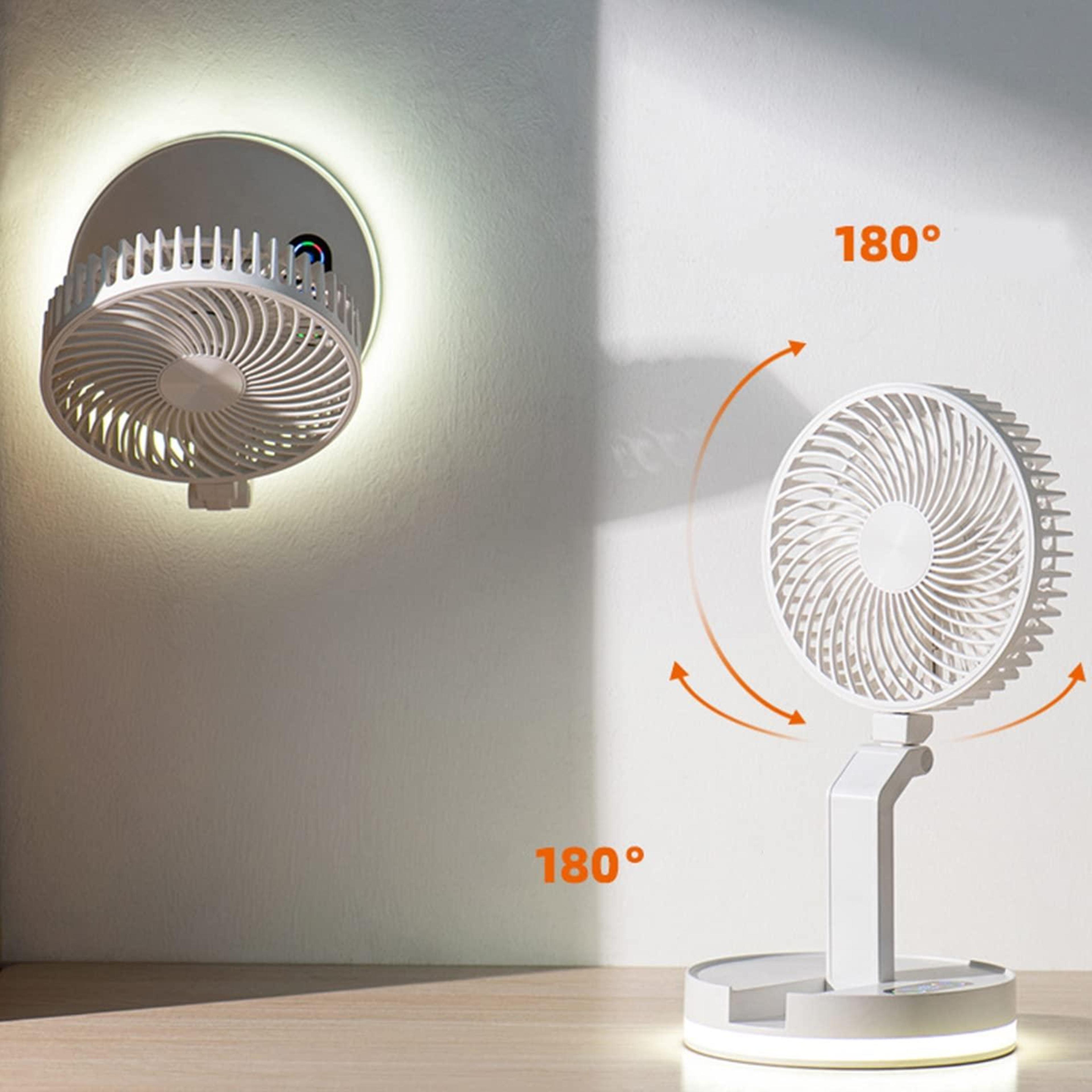 F200 Foldable Wall Mounted Fan With Remote Control LED Light Rechargeable Rotating Desktop Fan 7