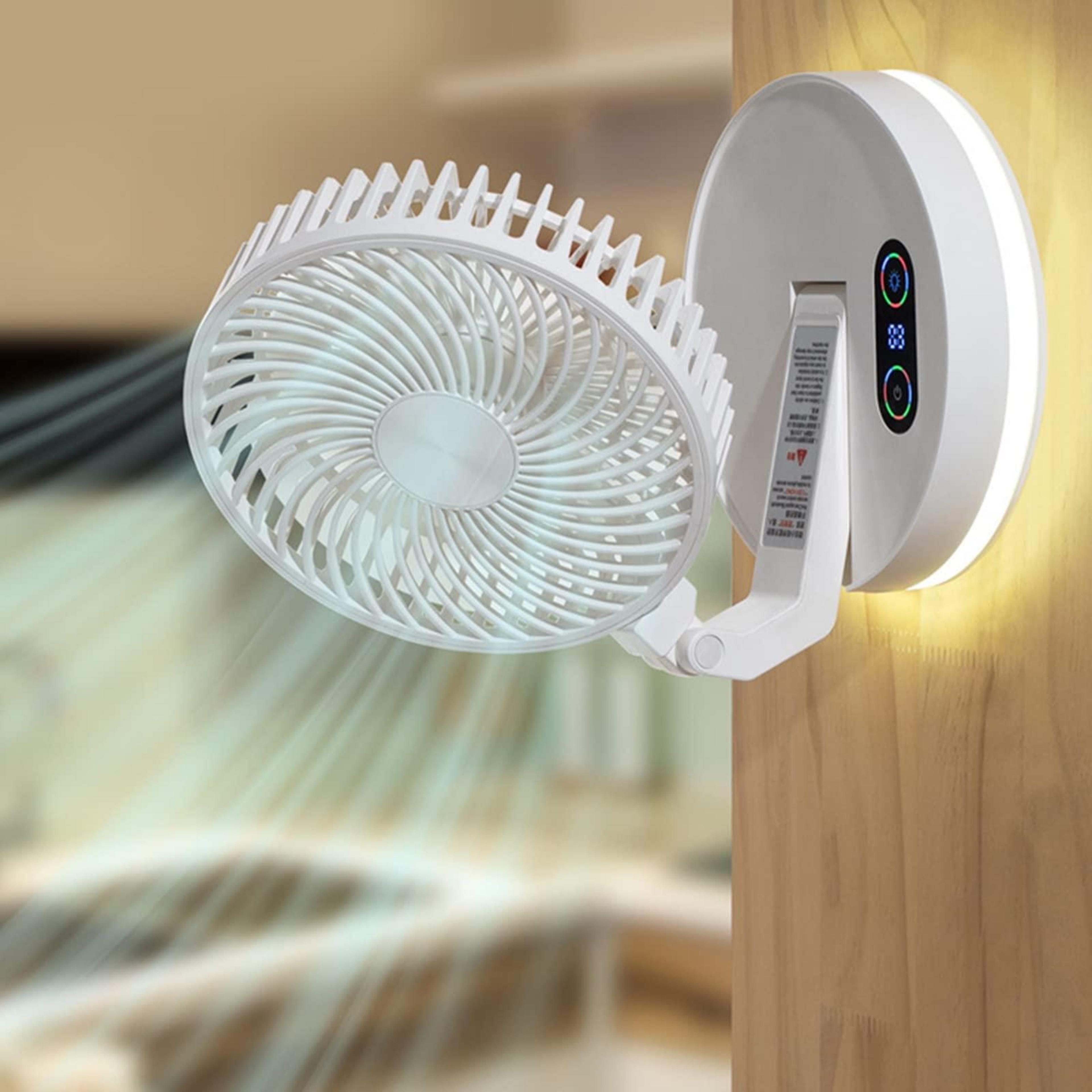 F200 Foldable Wall Mounted Fan With Remote Control LED Light Rechargeable Rotating Desktop Fan 8