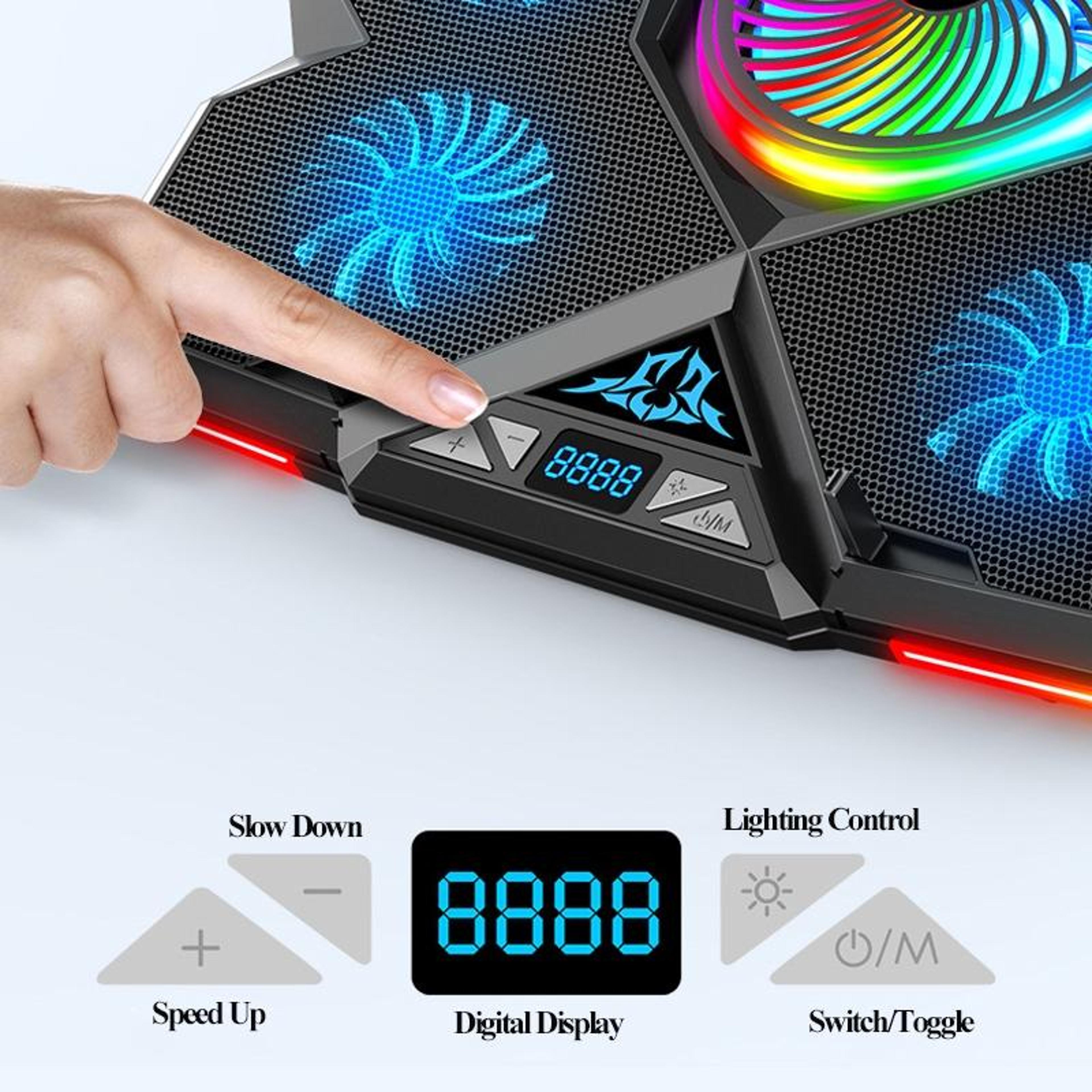 Laptop Cooling Pad With 5 Silent Fans Dual USB Ports Adjustable Gaming Laptop Cooler Stand 1
