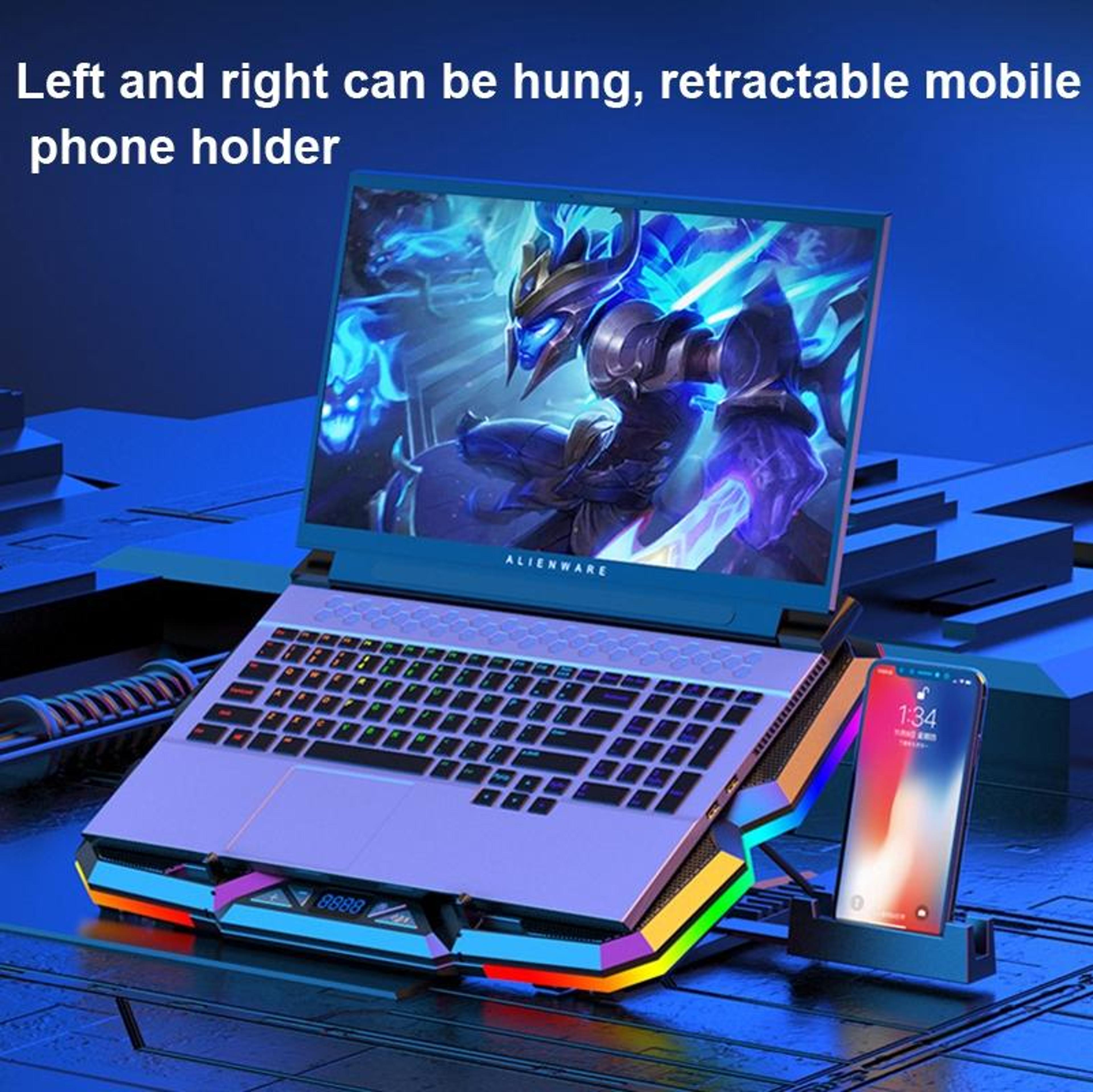 Laptop Cooling Pad With 5 Silent Fans Dual USB Ports Adjustable Gaming Laptop Cooler Stand 3