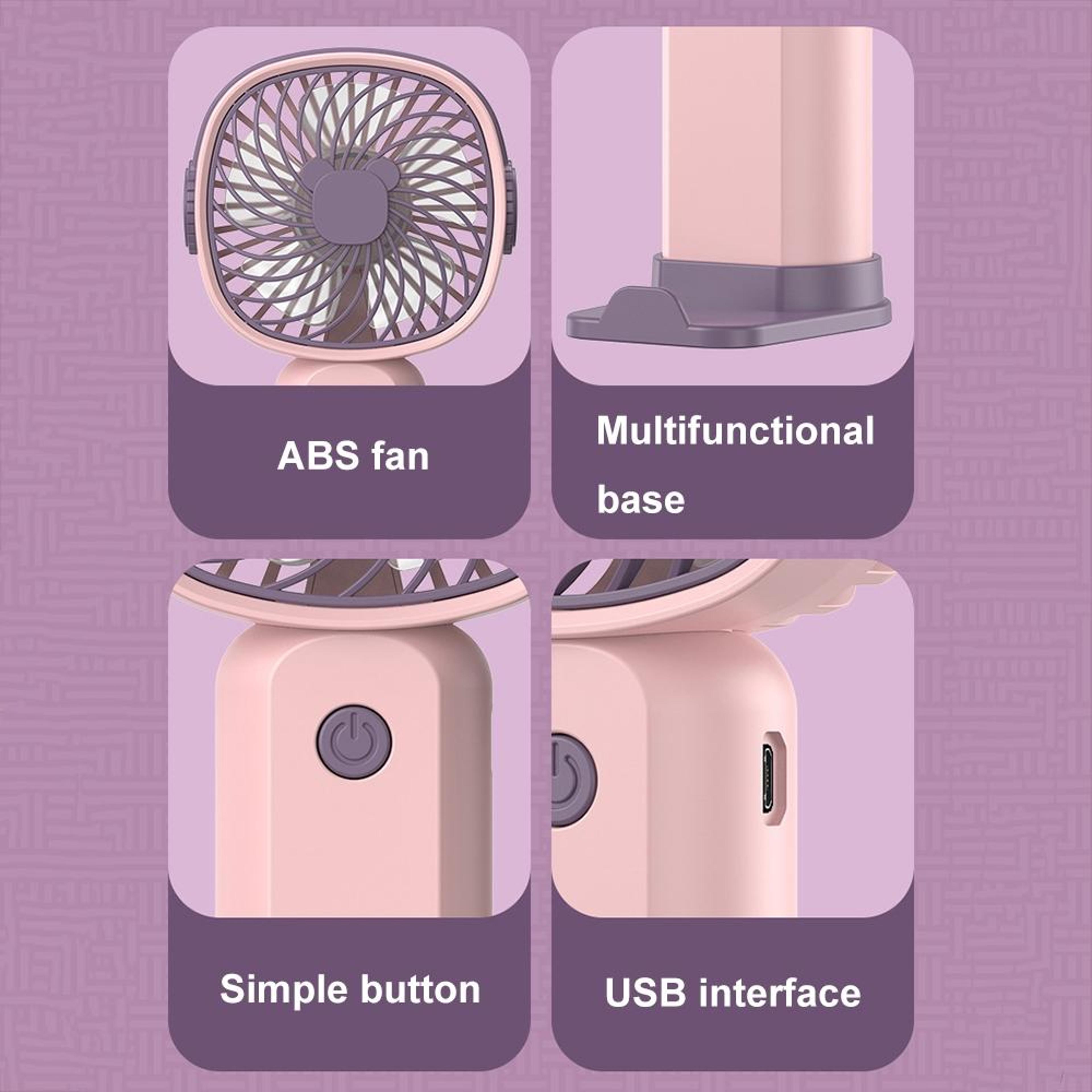 Portable Mini Fan With Phone Holder USB Rechargeable Handheld Fan 3 Speed Personal Cooling Fan 6