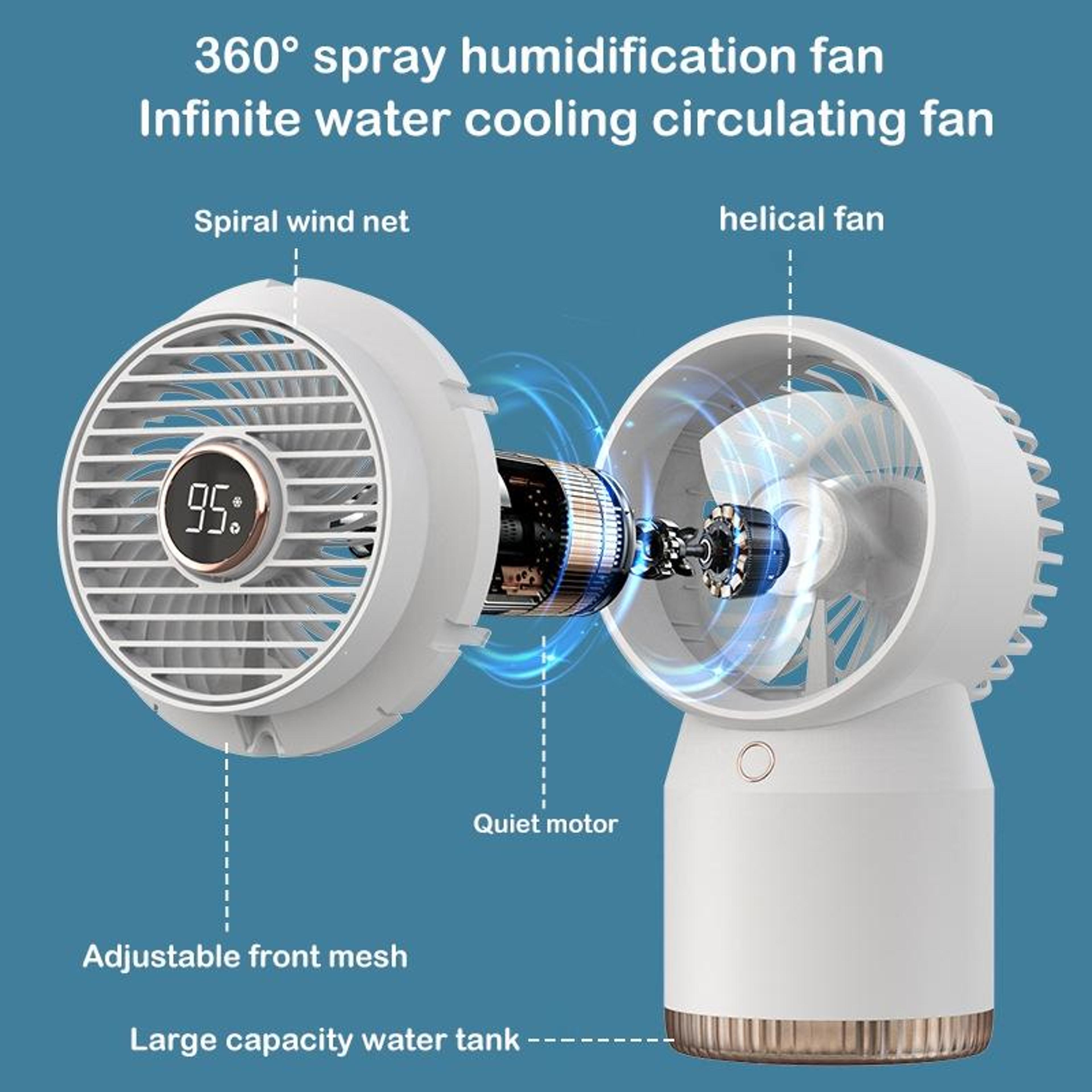 LED Display Portable Humidifier Fan USB Rechargeable Desk Fan With Mist Cooling And Night Light 2