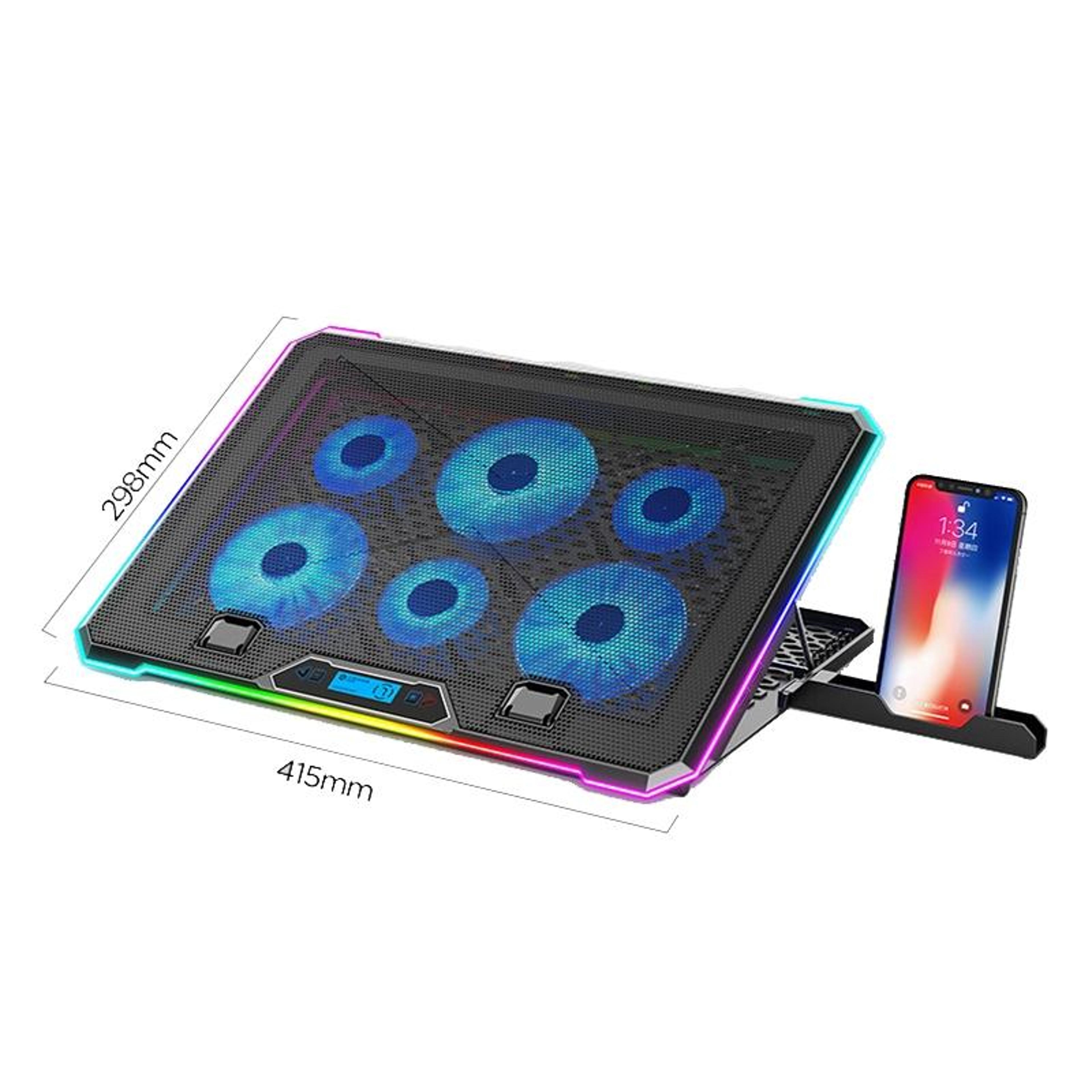 RGB Laptop Cooling Pad With 6 Fans Adjustable Laptop Stand LCD Display For Up To 18 Inch Laptops 1
