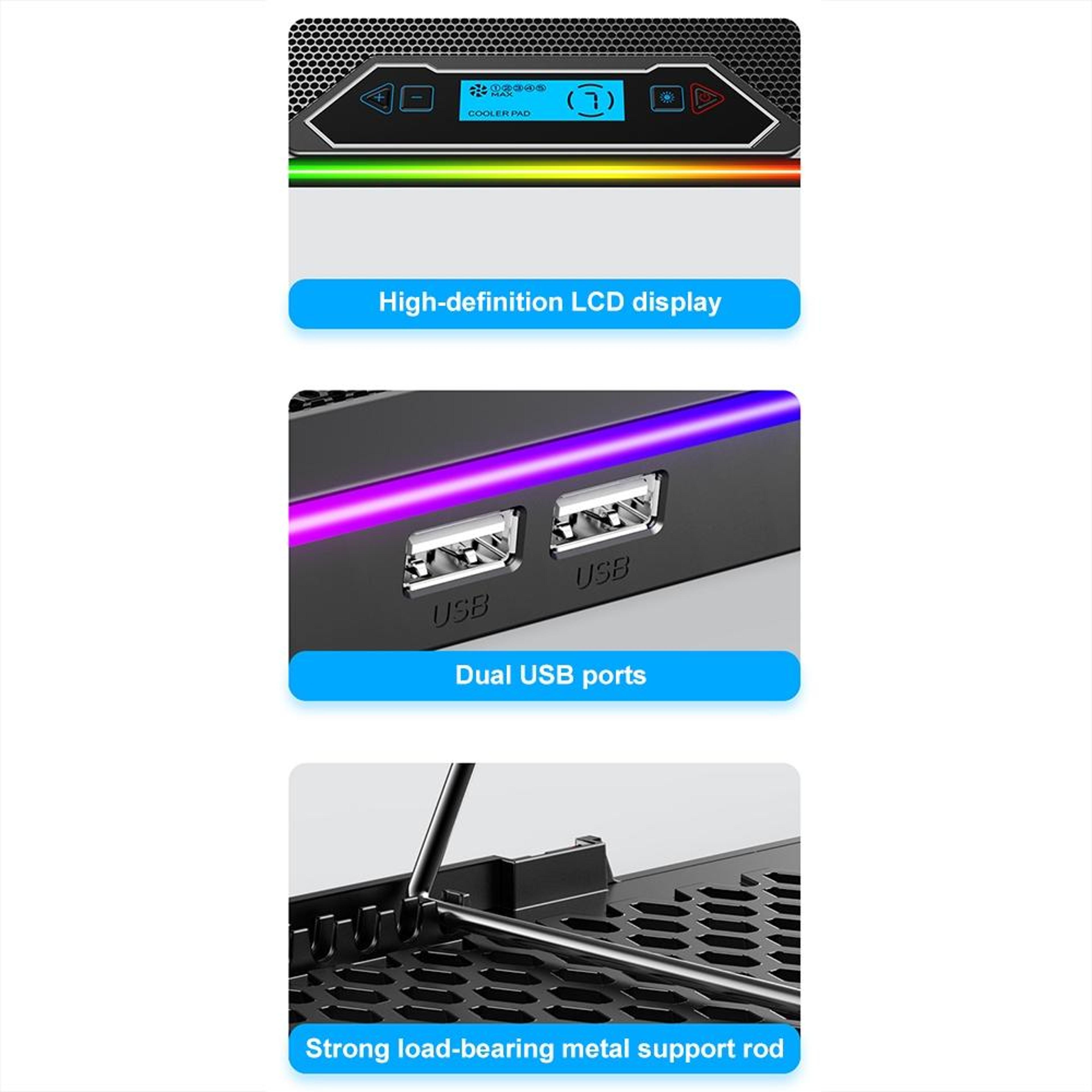 RGB Laptop Cooling Pad With 6 Fans Adjustable Laptop Stand LCD Display For Up To 18 Inch Laptops 4