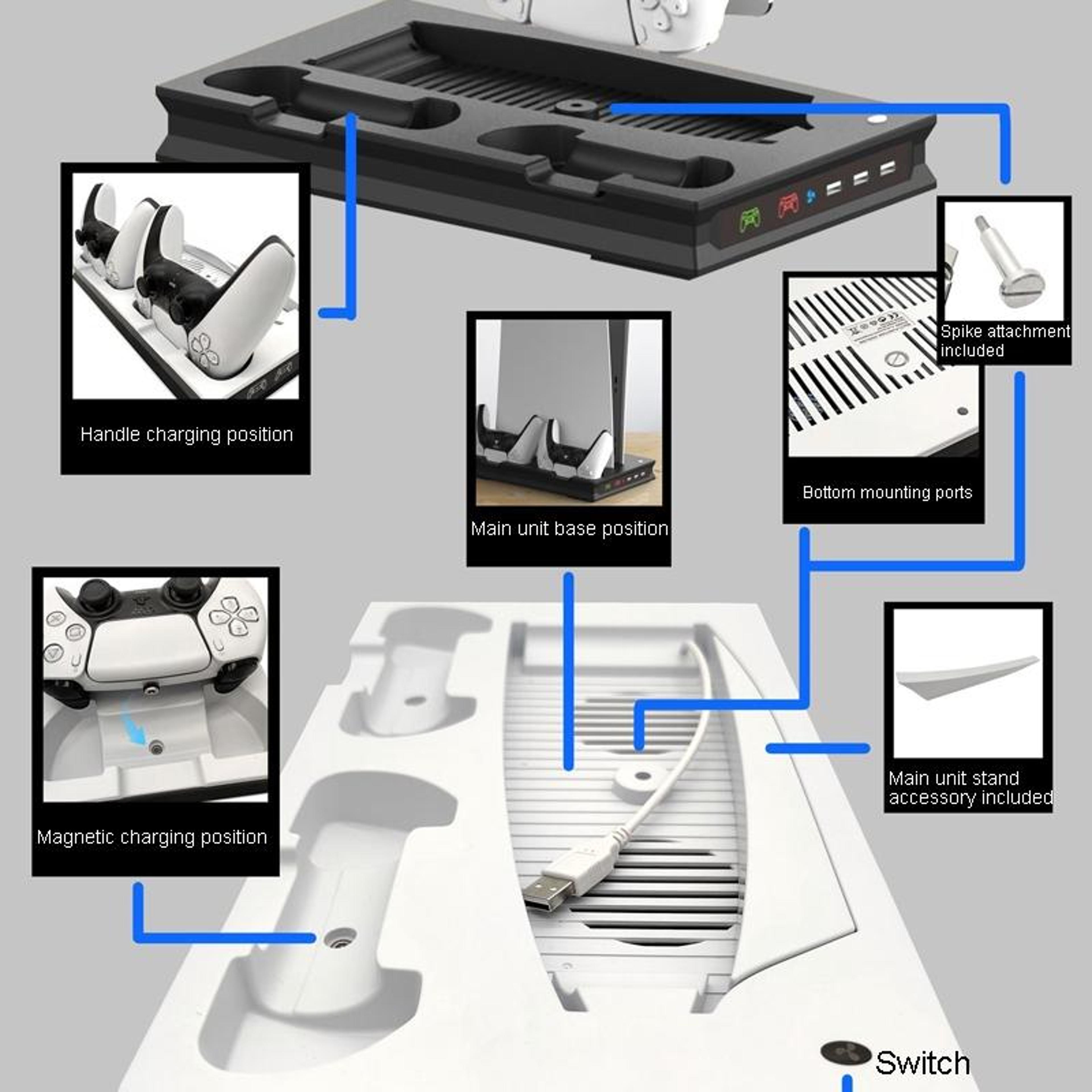 PS5 Cooling Stand With Dual Controller Charging Dock LED Indicators For PS5 Digital And Disc Consol 7