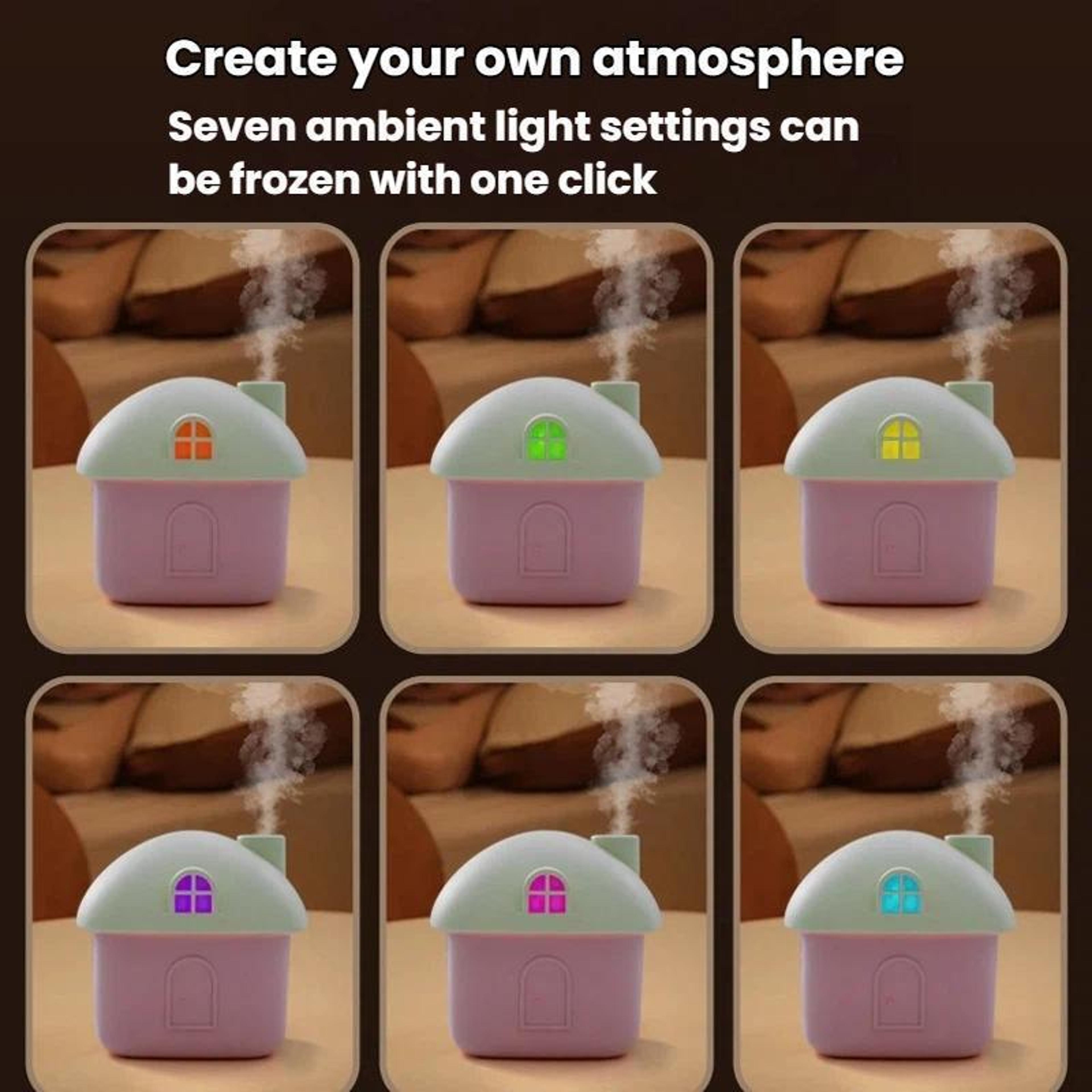 Little House Mini Desktop Humidifier USB Quiet Humidifier With 7 Color LED Night Light 6