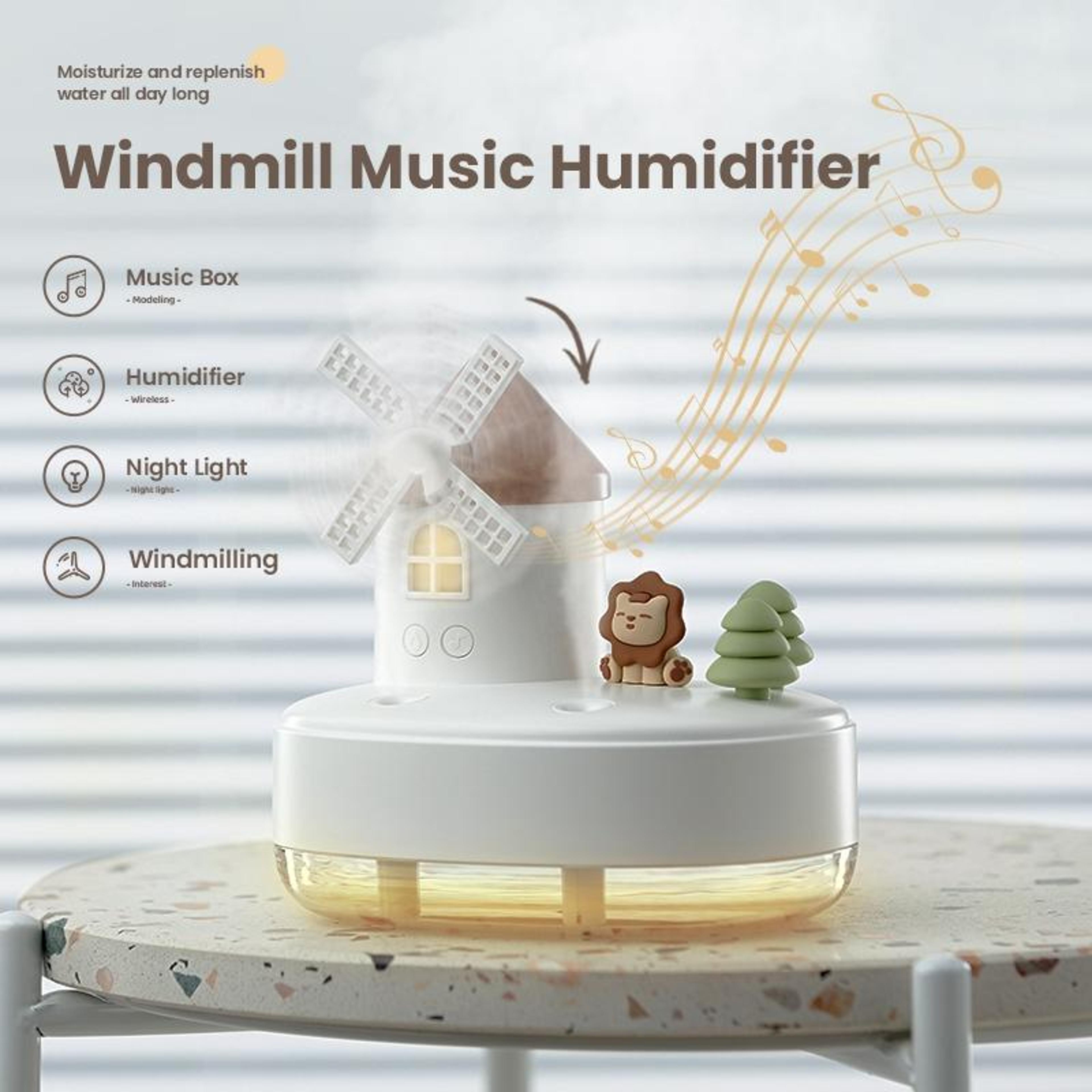 Wireless Mini Desktop Humidifier With Dual Mist LED Light Music Box And Windmill Design 2