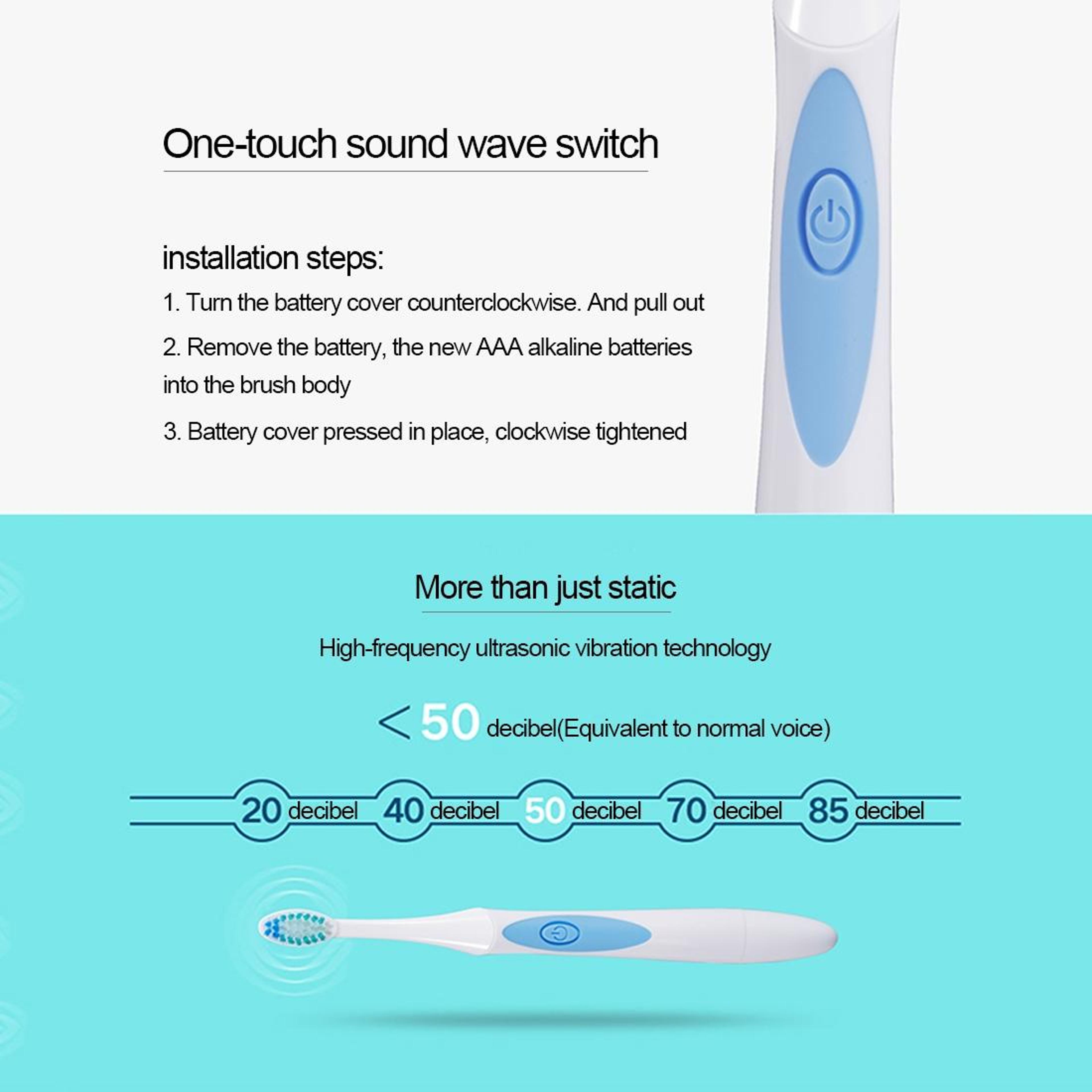 IPX7 Waterproof Electric Sonic Toothbrush Battery Powered Deep Clean Soft Bristle Oral Care Brush 4