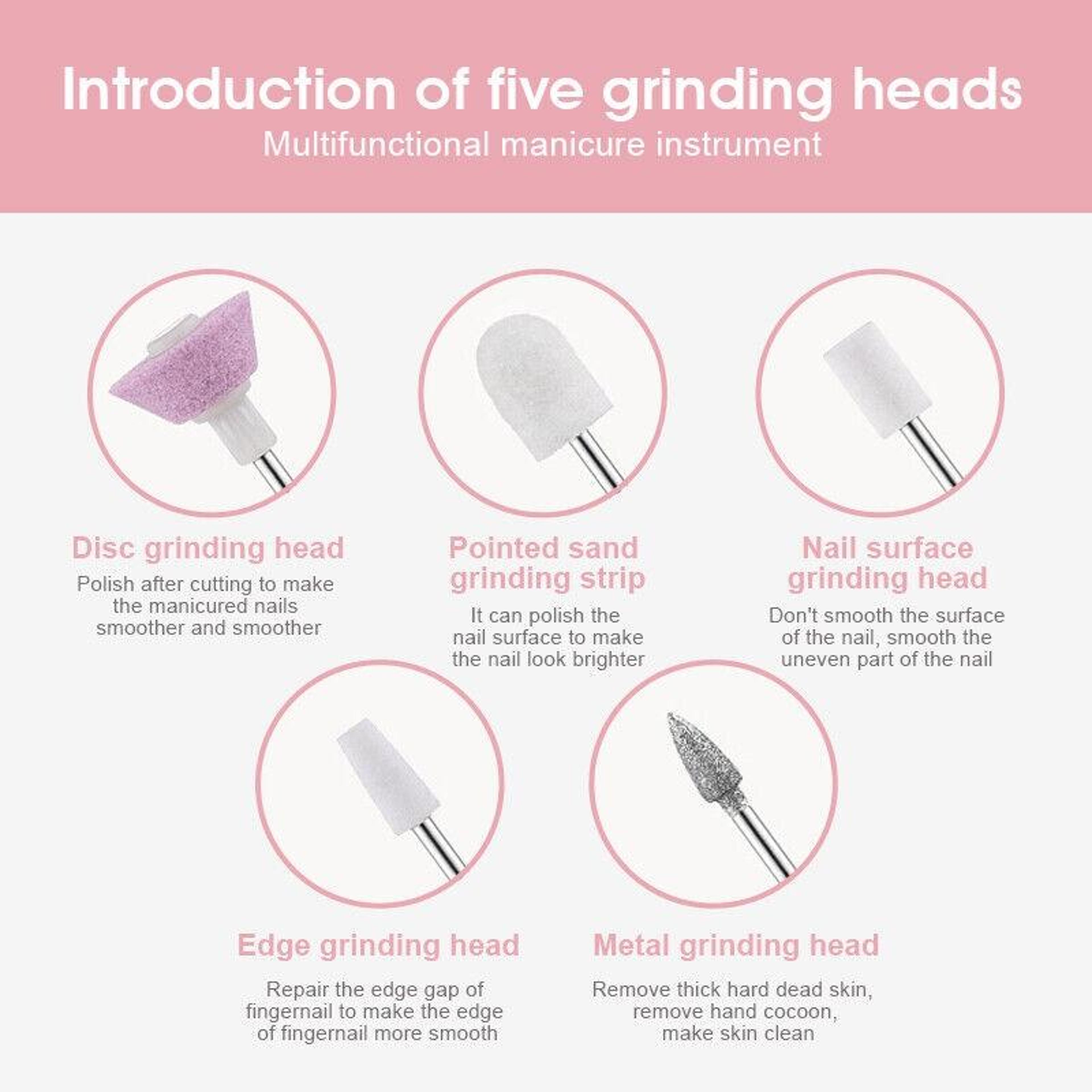 Rechargeable Nail Drill Machine Electric Nail File Kit With Ceramic Drill Bit LED Light 5