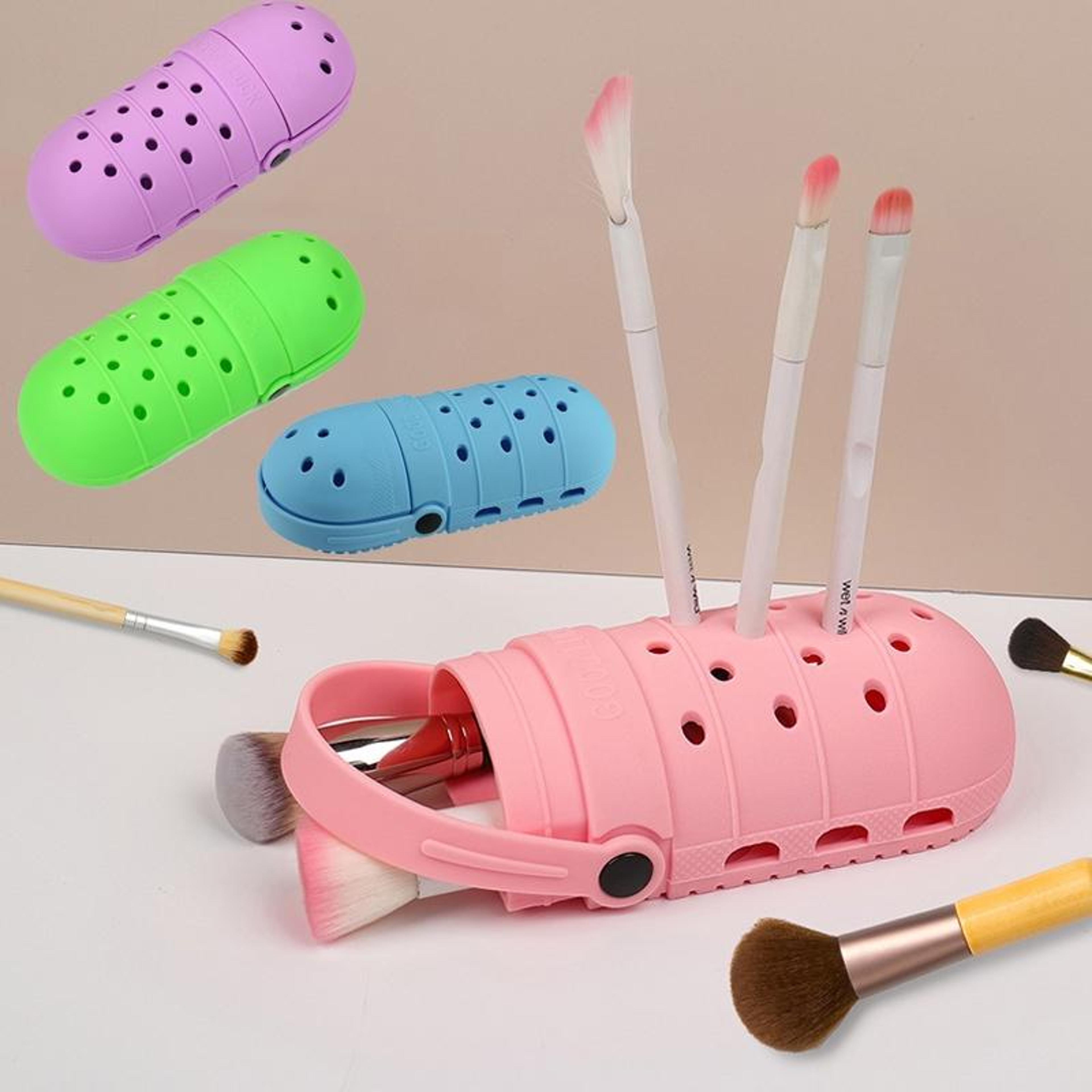 portable makeup brush holder silicone makeup organizer cosmetic storage box with 21 slots